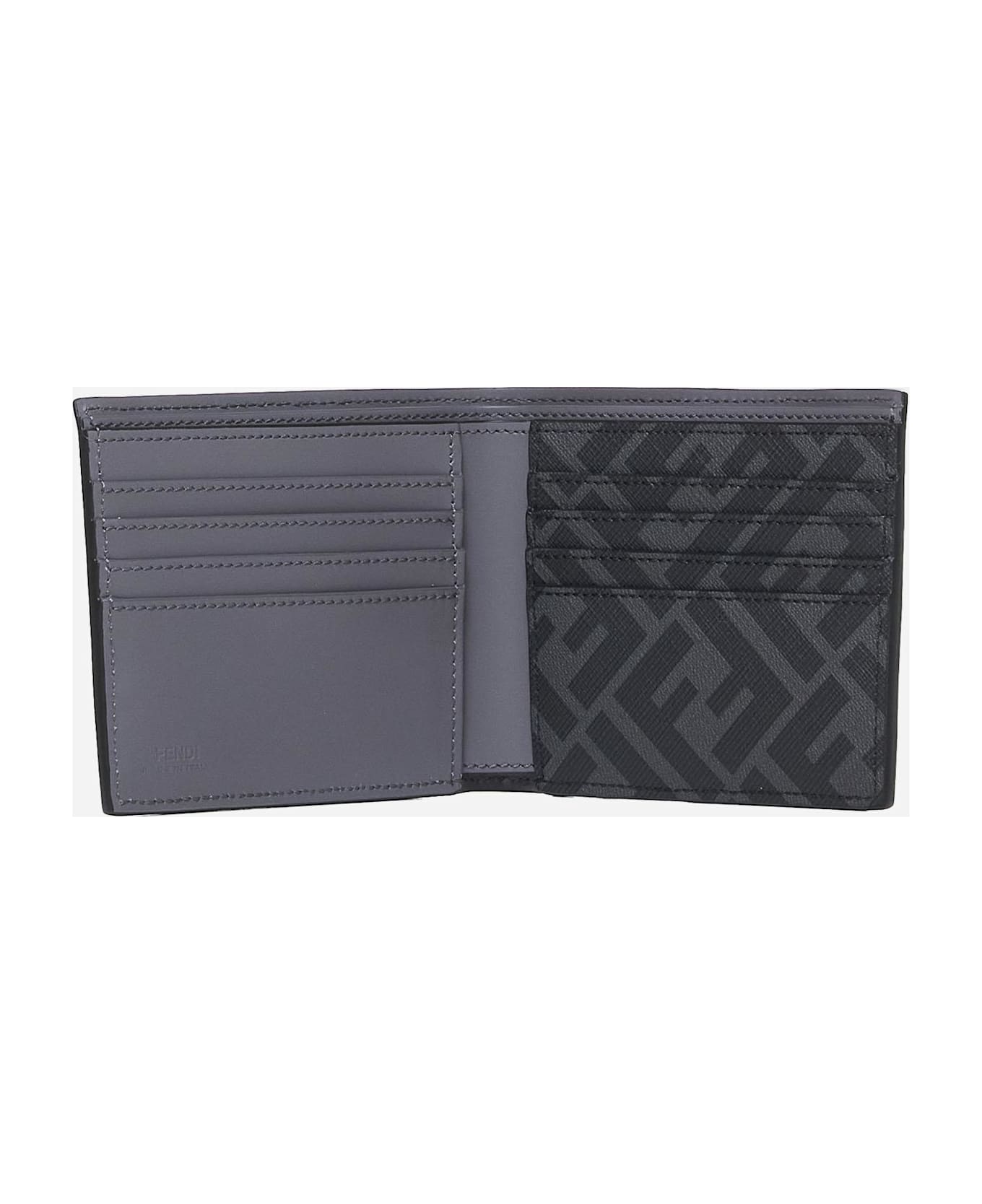 Fendi Logo-plaque Leather Bifold Wallet - Grey