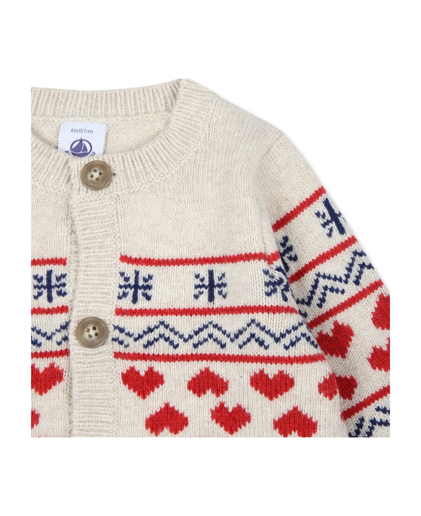 Petit Bateau Beige Cardigan For Baby Girl With Hearts - Beige