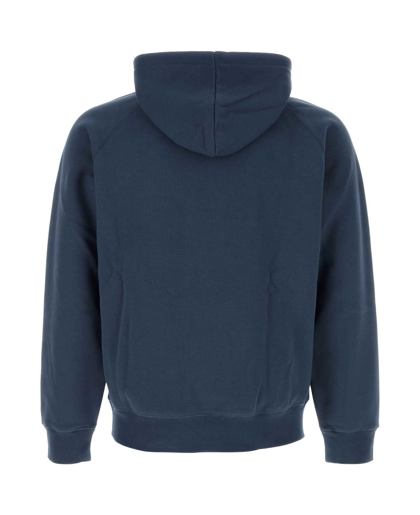 Carhartt Blue Cotton Blend Hooded Chase Sweat - DUSKYBLUEGOLD
