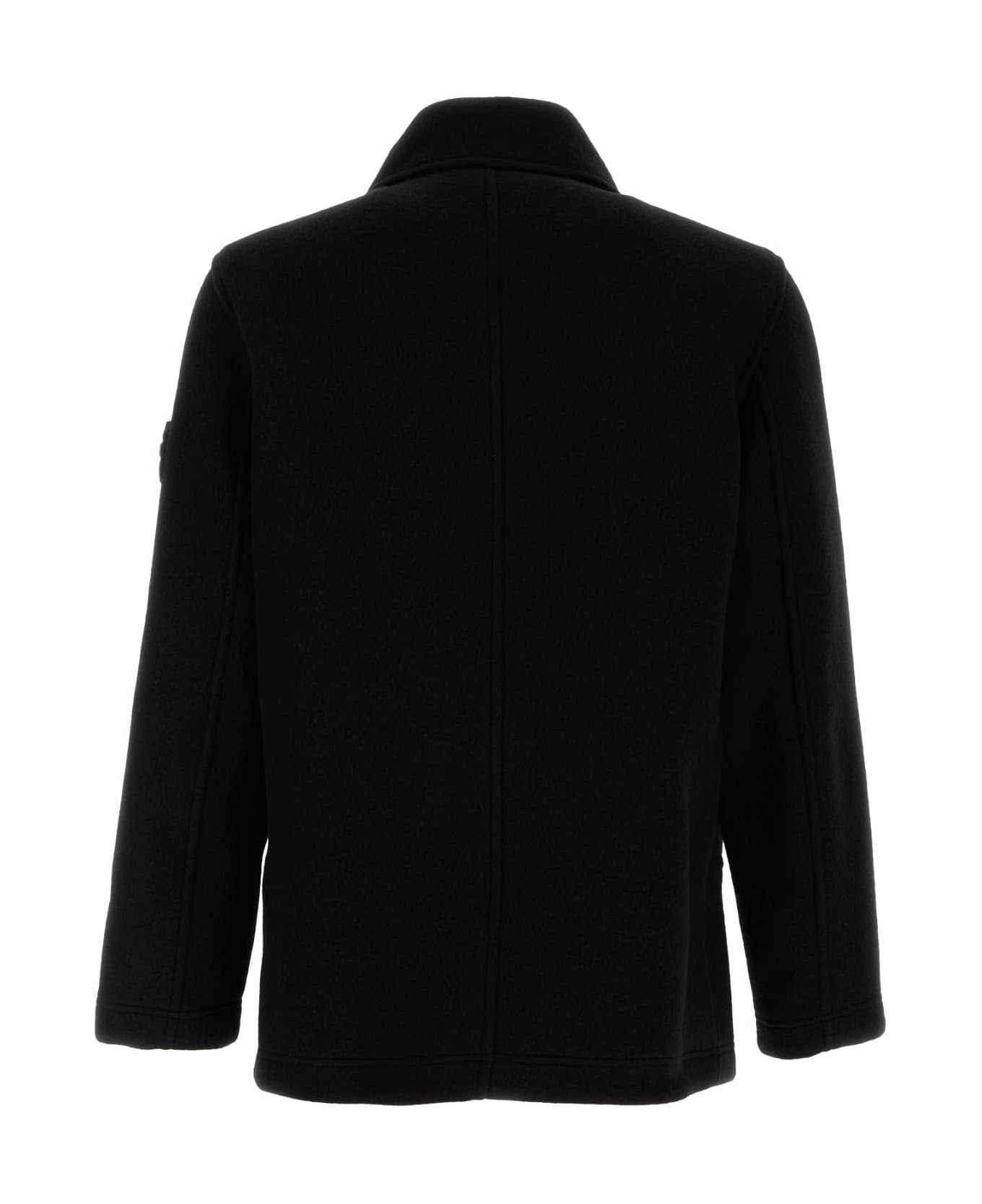 Stone Island Black Wool Blend Ghost Coat - BLACK