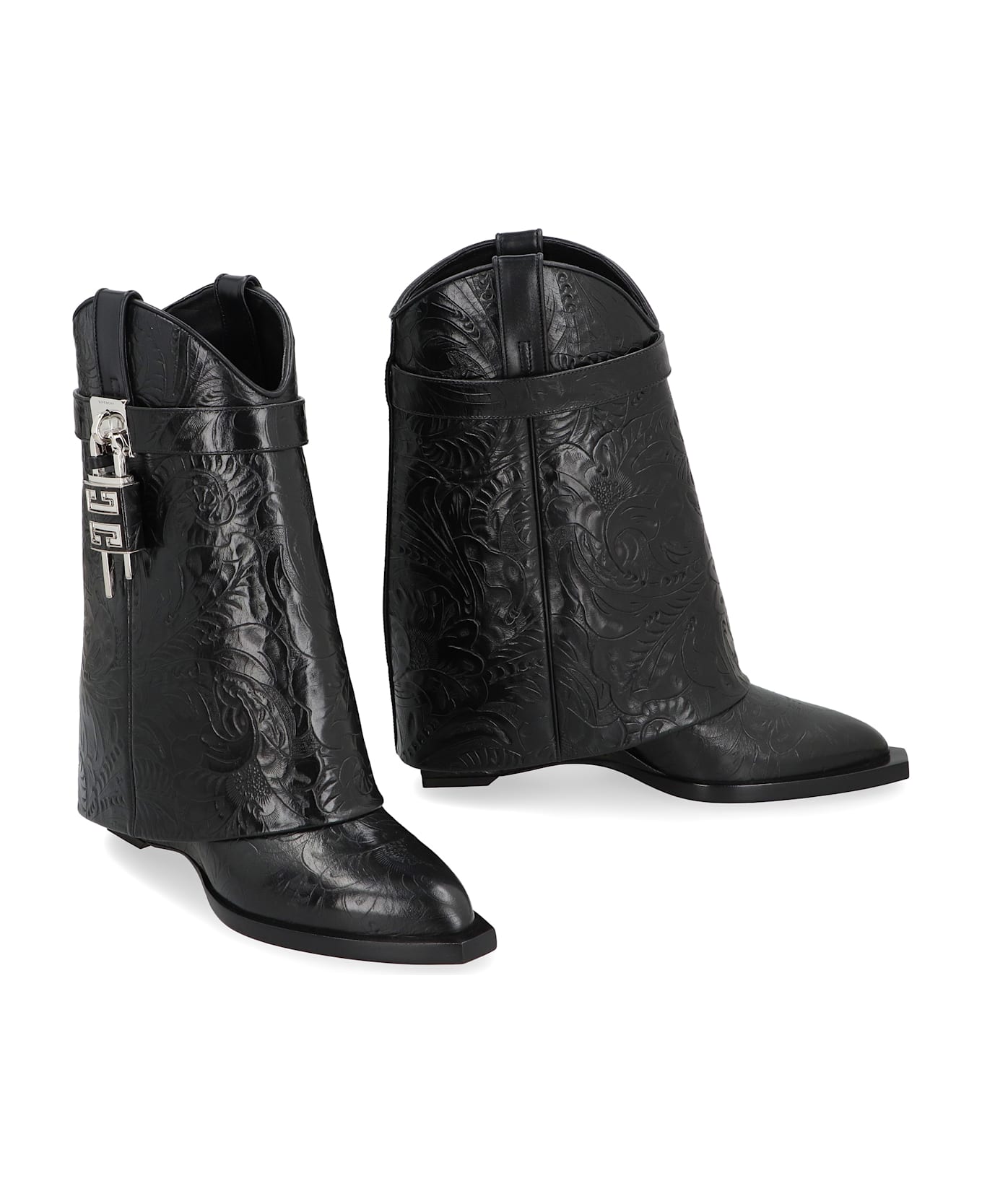 Givenchy Shark Lock Cowboy Leather Ankle Boots - black