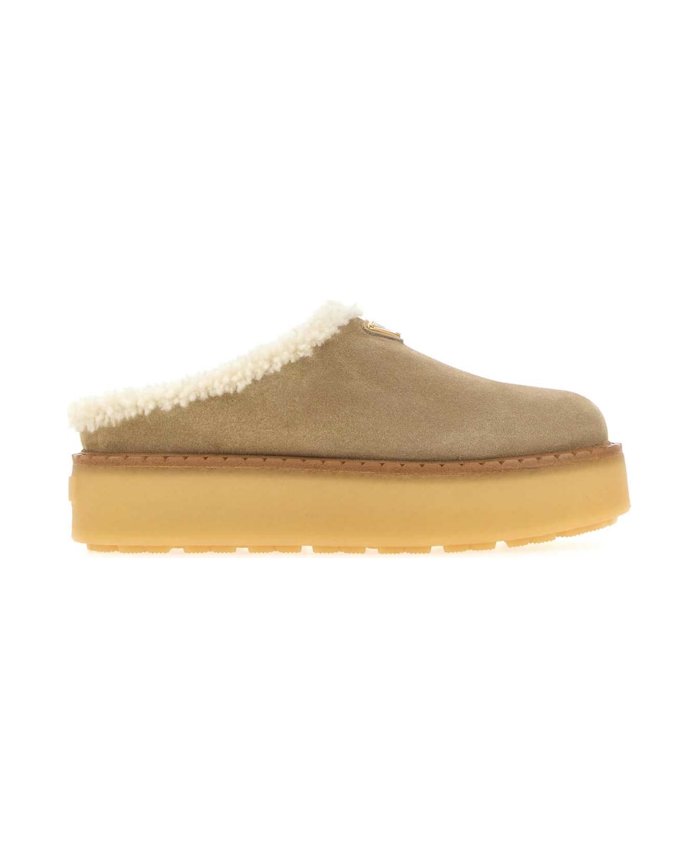Prada Sand Suede Slippers - DESERTO