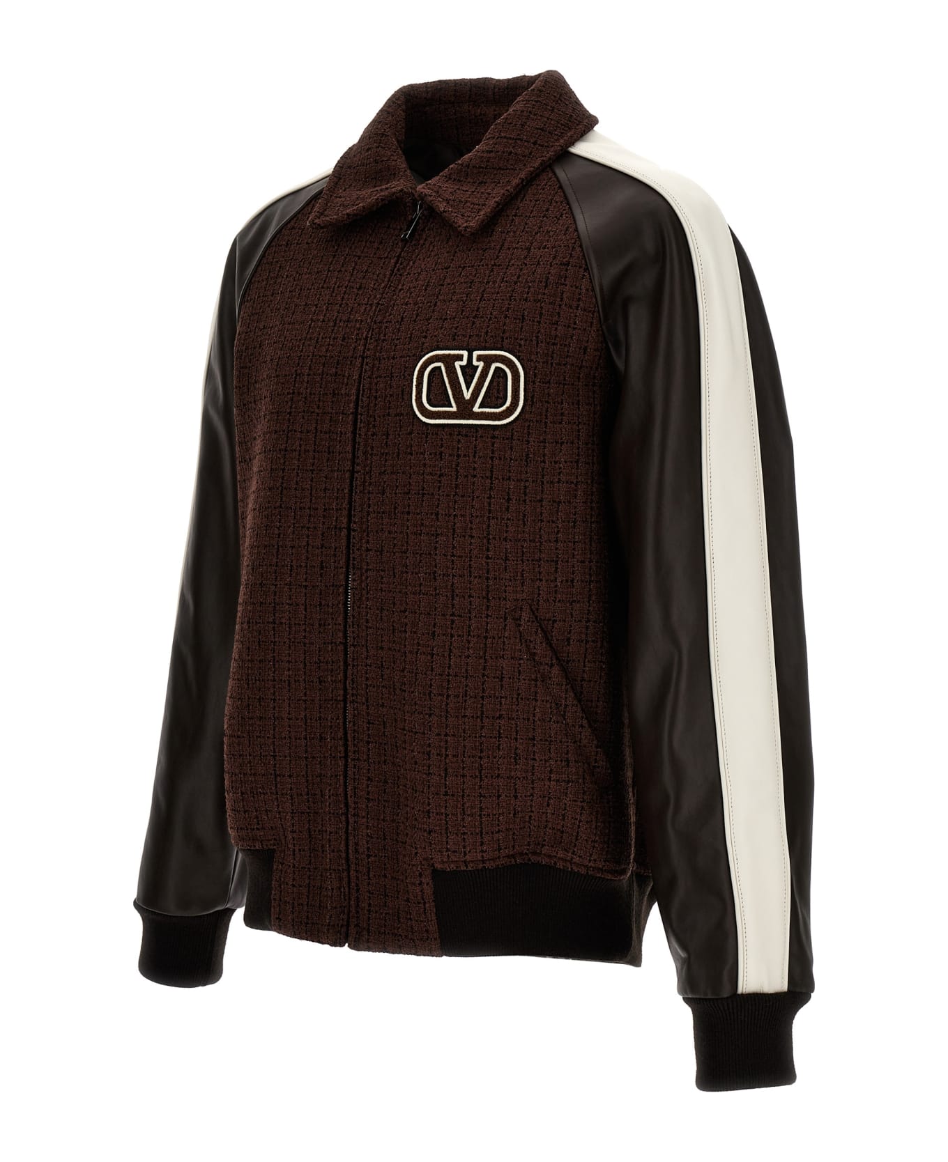 Valentino Garavani Valentino Bomber Jacket With Logo Embroidery - Brown