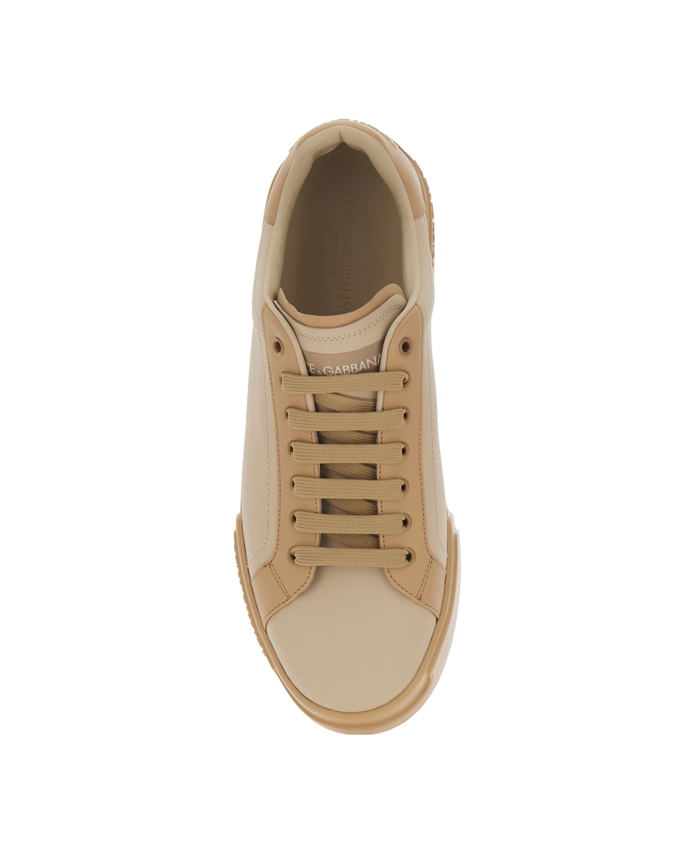 Dolce 
Gabbana 
portofino
 Beige Low Top Sneakers With Logo Lettering On The Tongue And Contrasting Heel With Logo Lettering In Leather Man - Beige