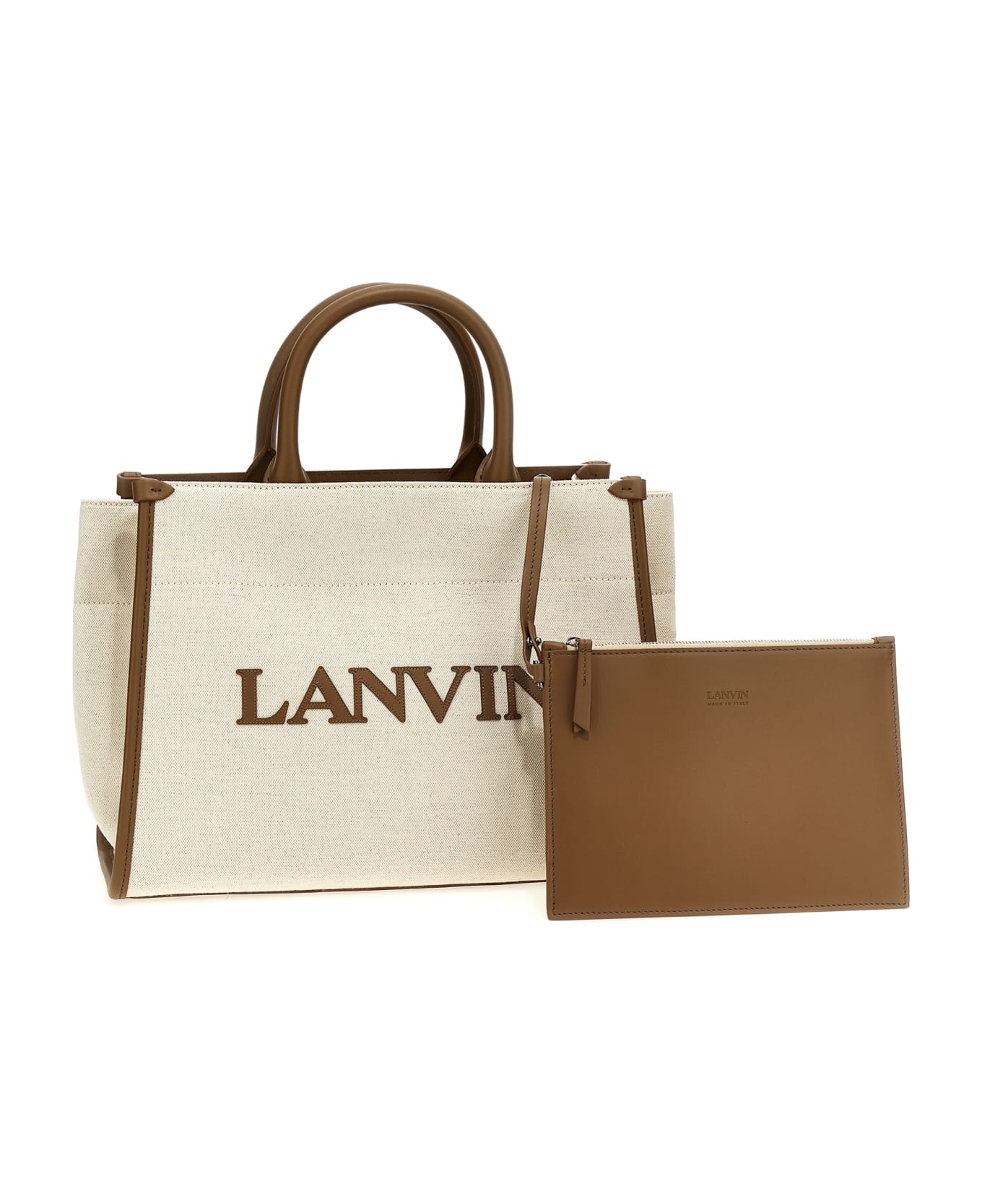 Lanvin Logo Canvas Shopping Bag - Milk Beige
