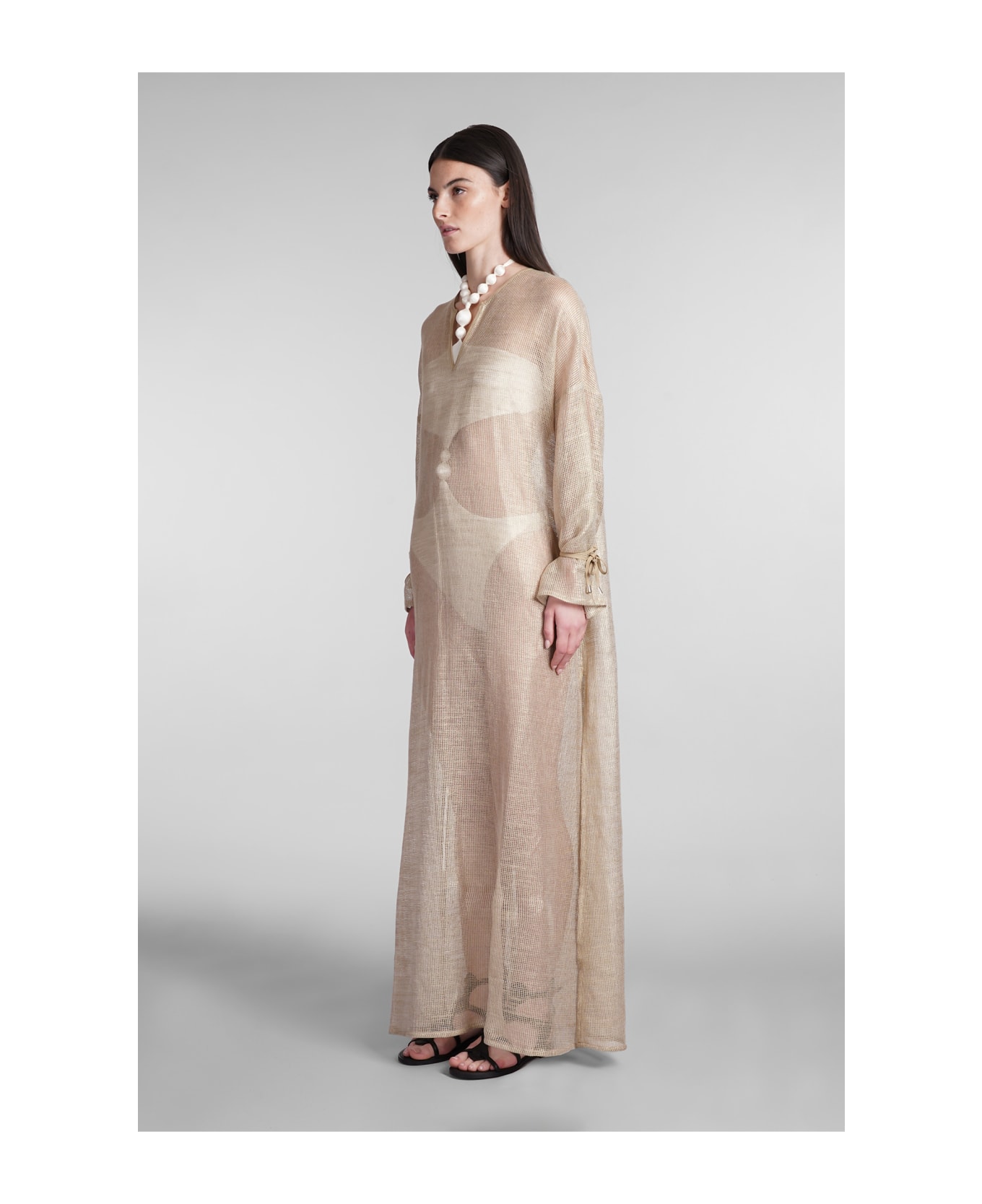 Holy Caftan Aminta Rt Dress In Gold Linen - gold