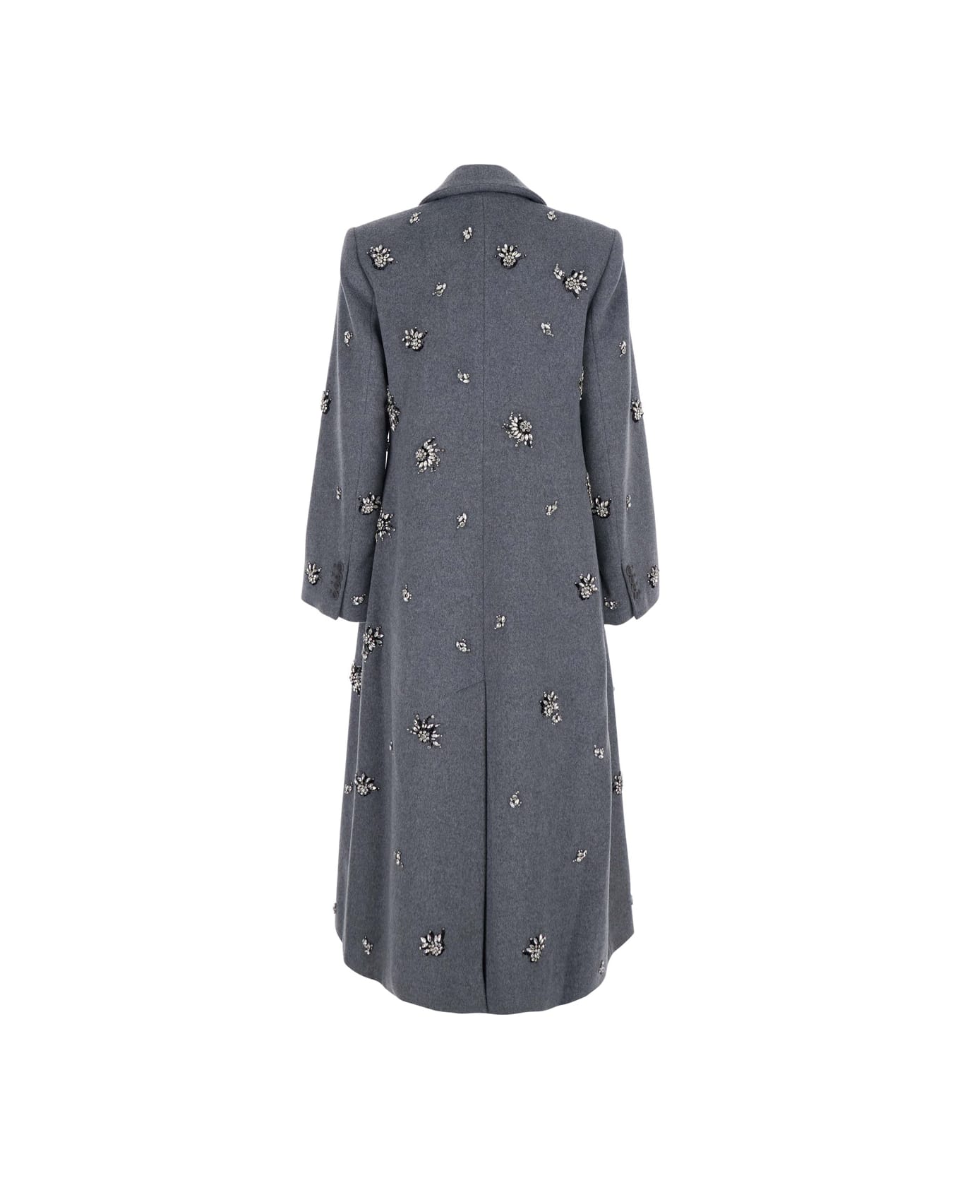 Simkhai 
gianni
 Grey Coat With Classic Lapels And Rhinestone Details In Wool Blend Woman - Grey