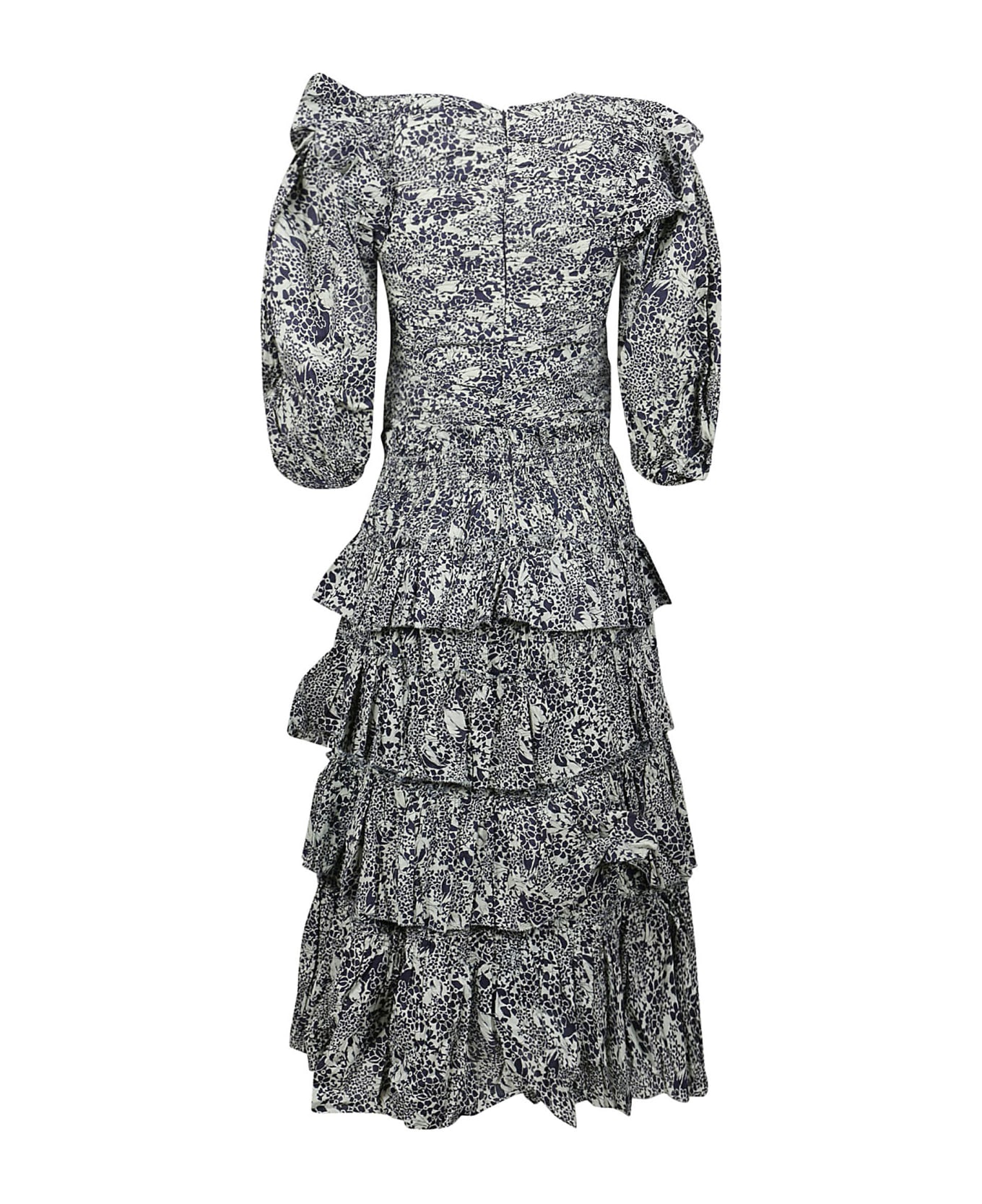 Sea New York Priya Print Puff Sleeve Tiered Dress - Navy