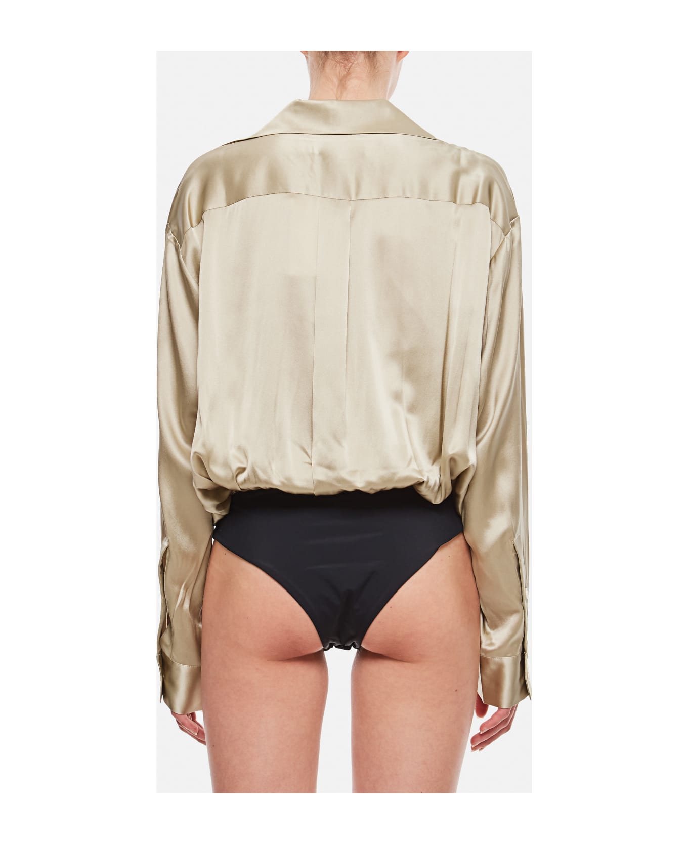 Christopher Esber Silk Satin Shirt Bodysuit - Golden