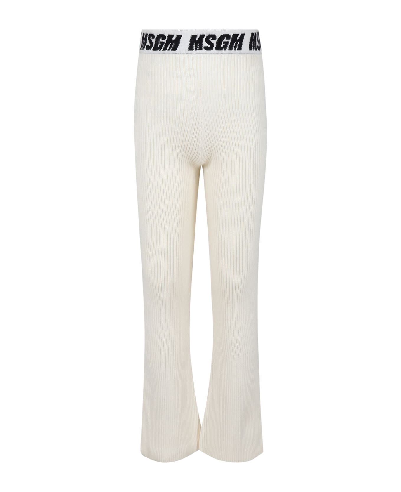 MSGM Ivory Trousers For Girl With Logo - Ivory ボトムス