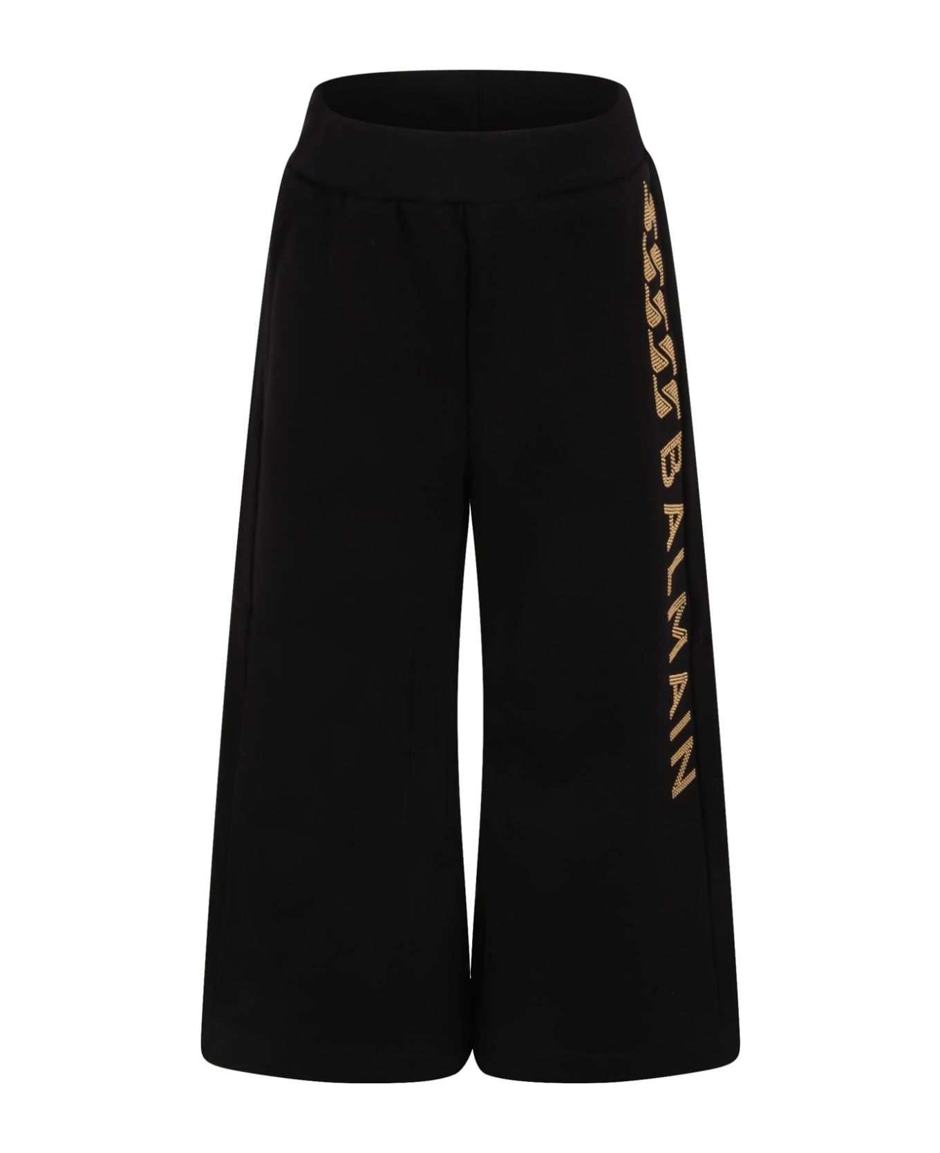 Balmain Black Pants For Girl With Studded Logo - Or