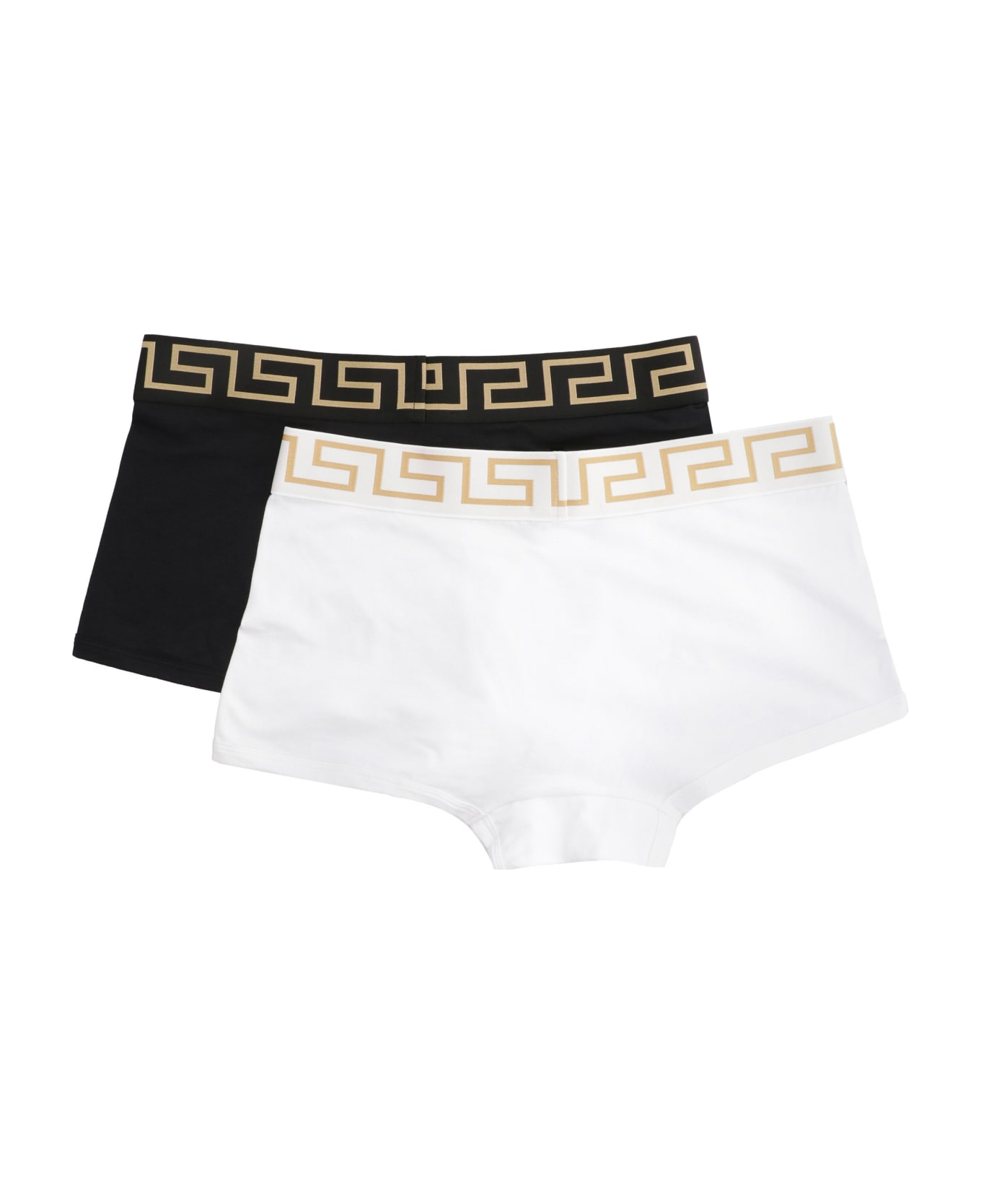 Versace Set Of Two Cotton Boxers With Logoed Elastic Band - BLACKWHITEBLACKGOLD