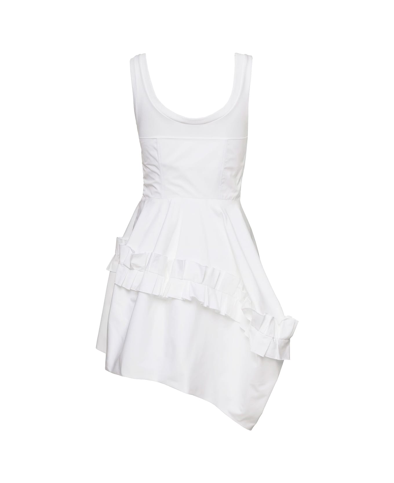 Alexander McQueen Mini White Asymmetric Dress With Oversize Ruche In Cotton Woman Alexander Mcqueen - White