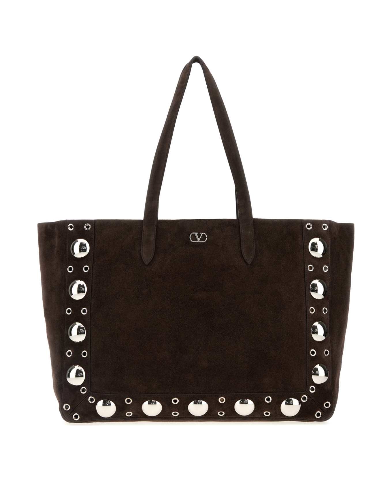 Valentino Garavani Dark Brown Suede Nellcã´te Shopping Bag - TESTADIMORO