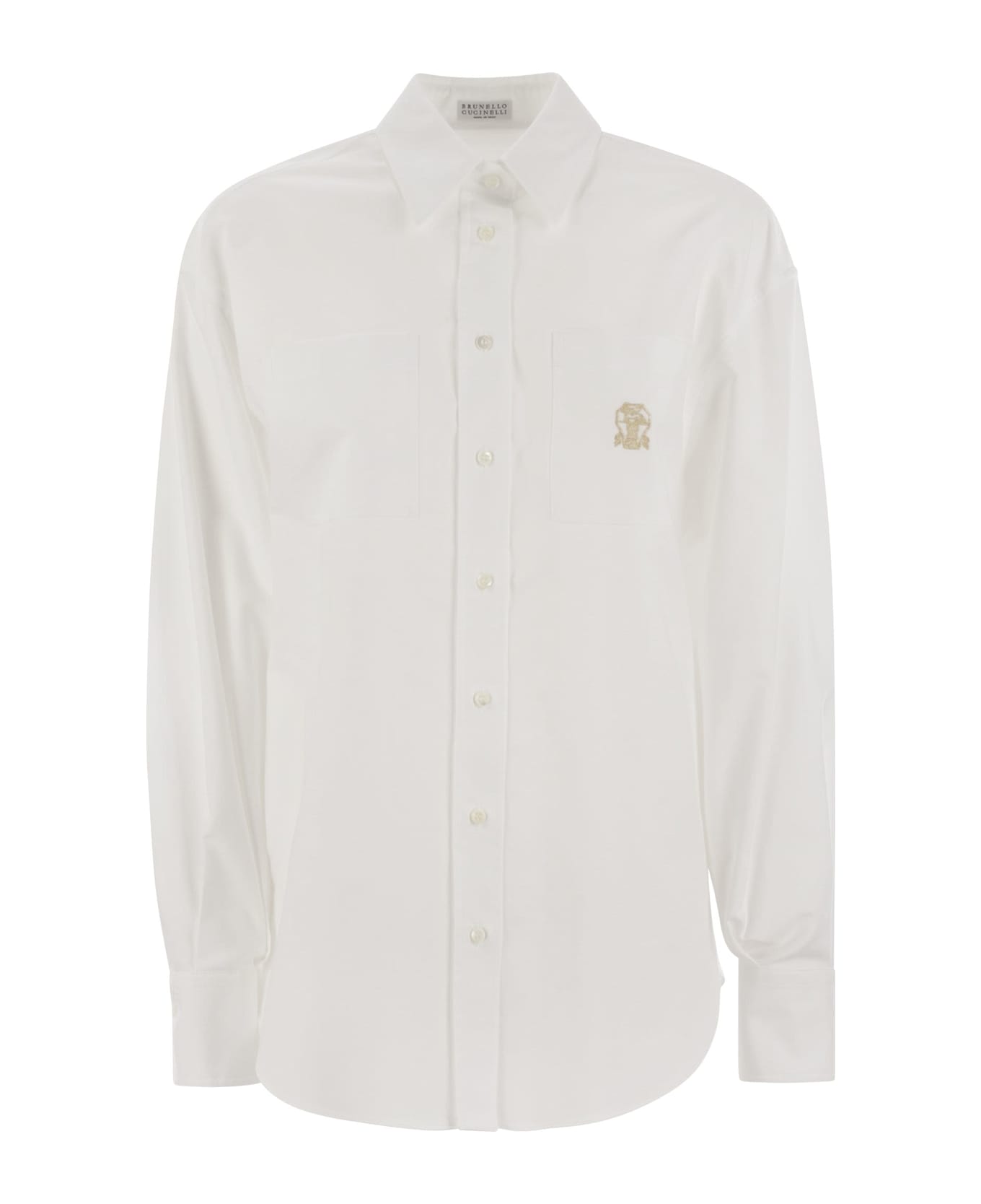 Brunello Cucinelli Cotton Oxford Shirt With Logo - White