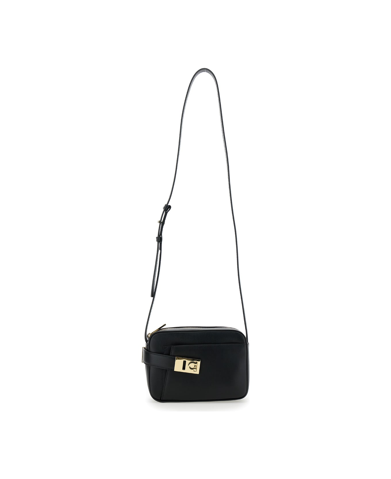 Ferragamo 'camera Case S' Black Crossbody Bag With Gancini Buckle In Leather Woman - Black ショルダーバッグ