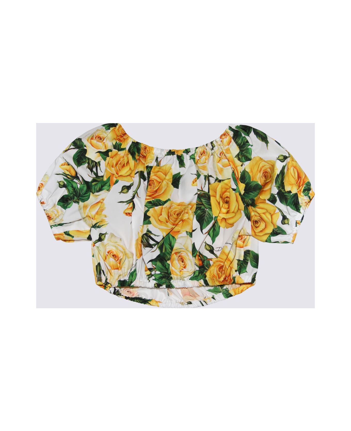Dolce & Gabbana White, Yellow And Green Cotton Top - ROSE GIALLE F.DO BIANCO トップス