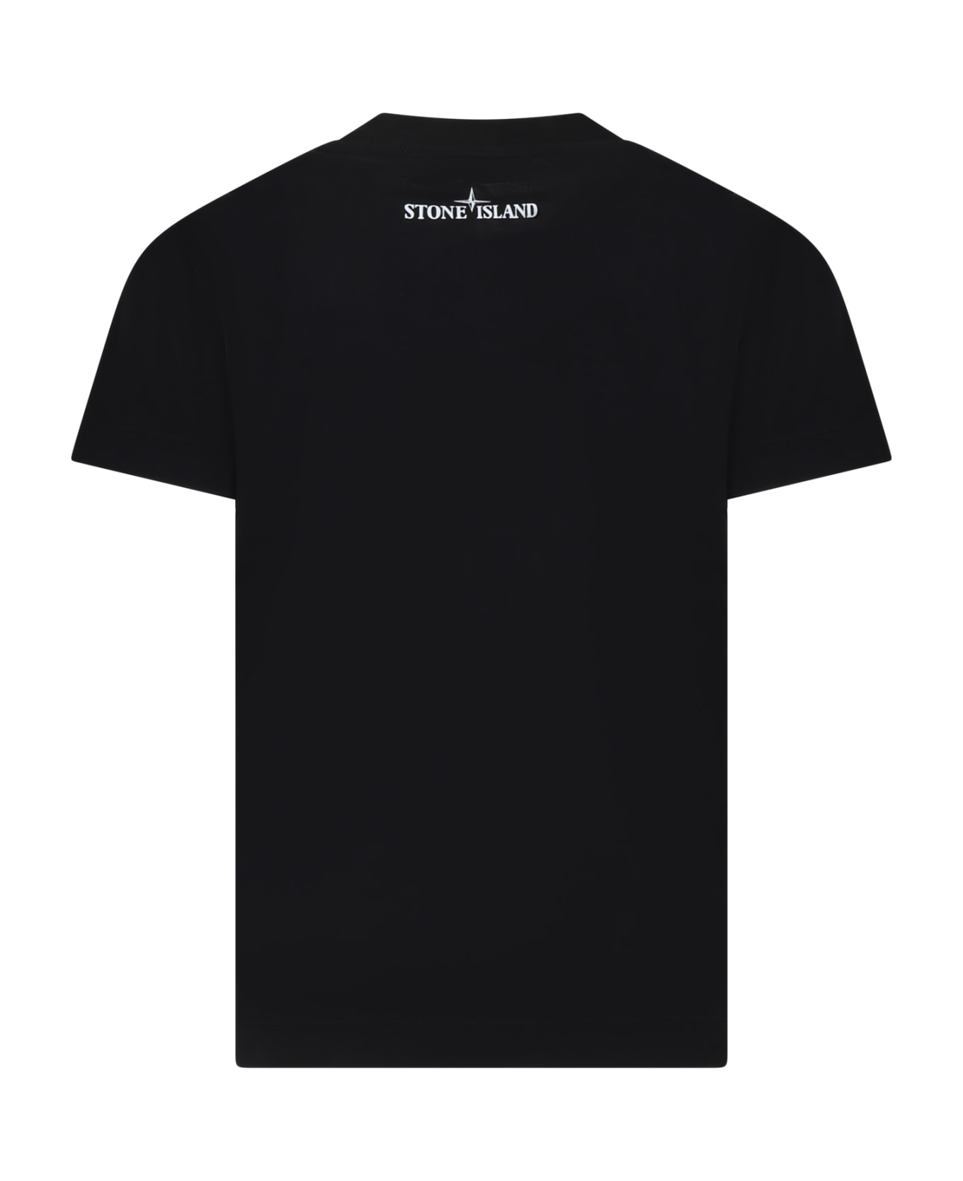 Stone Island Junior Black T-shirt For Boy With Print And Logo