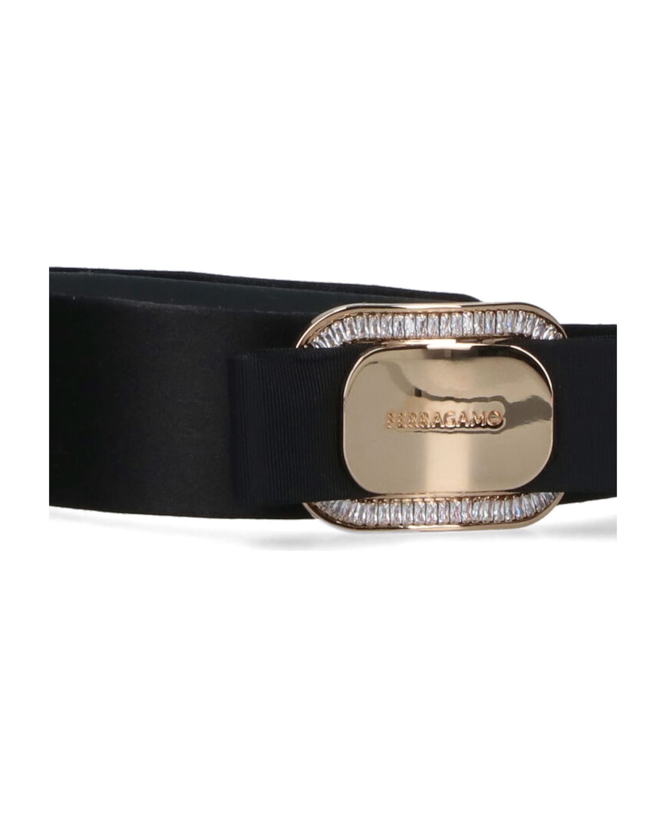 Ferragamo Headband With "vara" Crystals - Black  