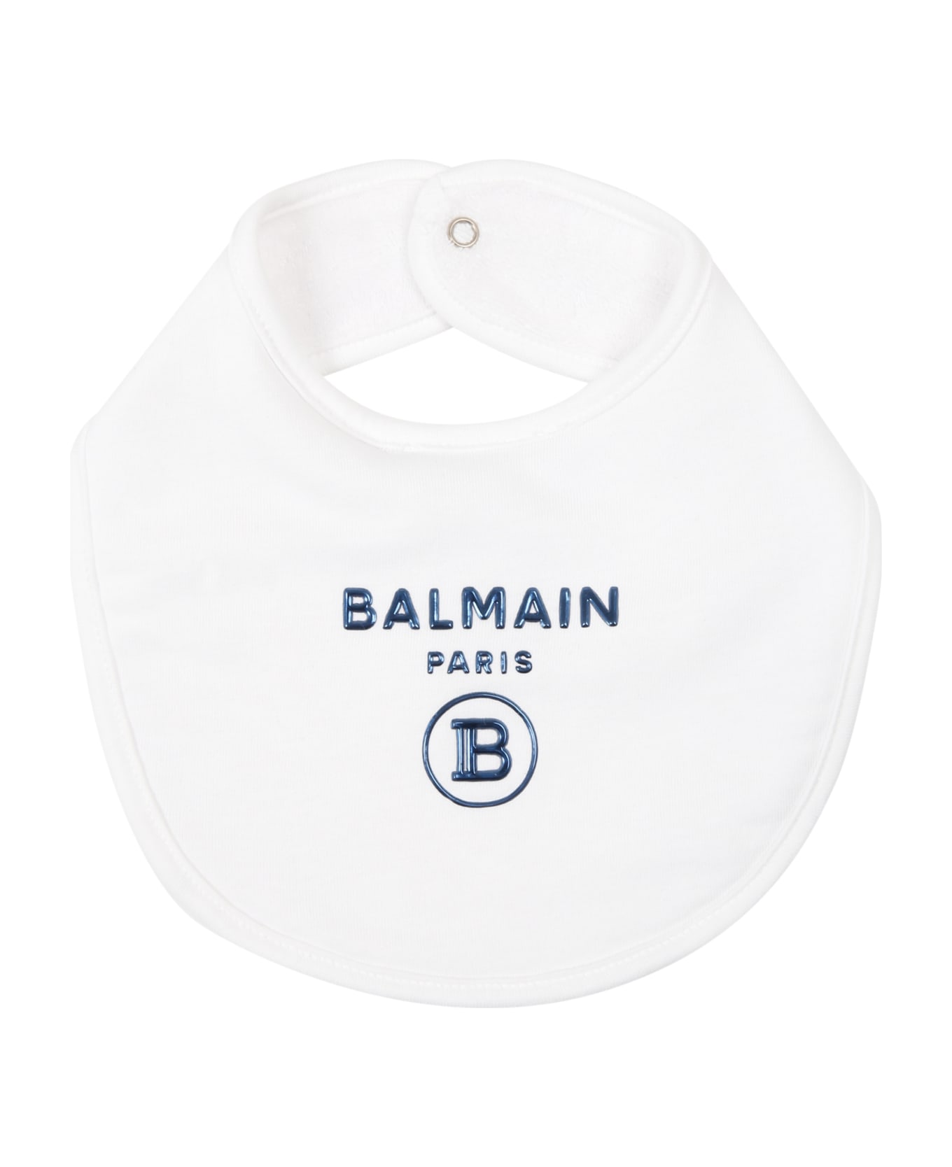 Balmain White Set For Baby Boy With Blue Logo - White