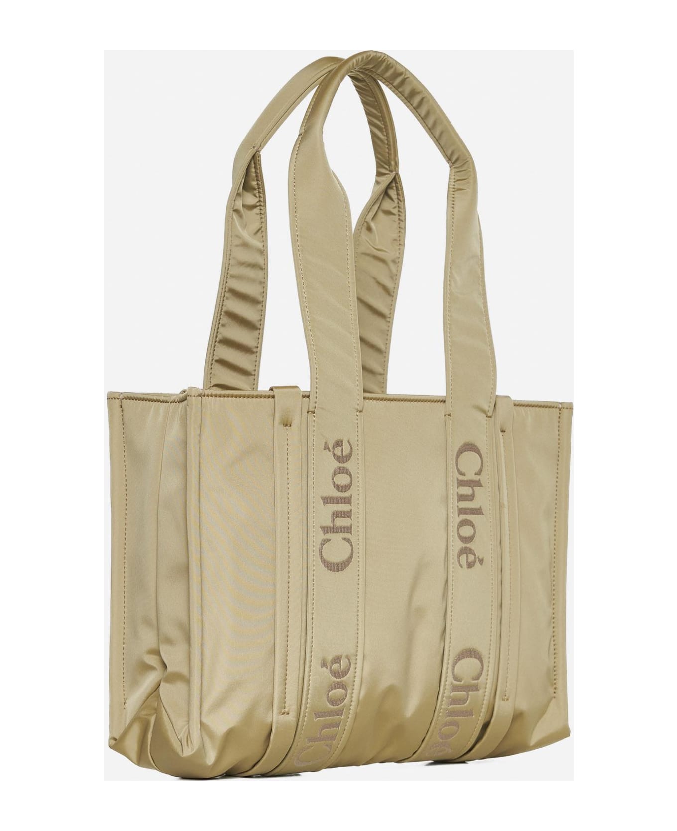 Chloé Woody Medium Leather Nylon Bag - Verde
