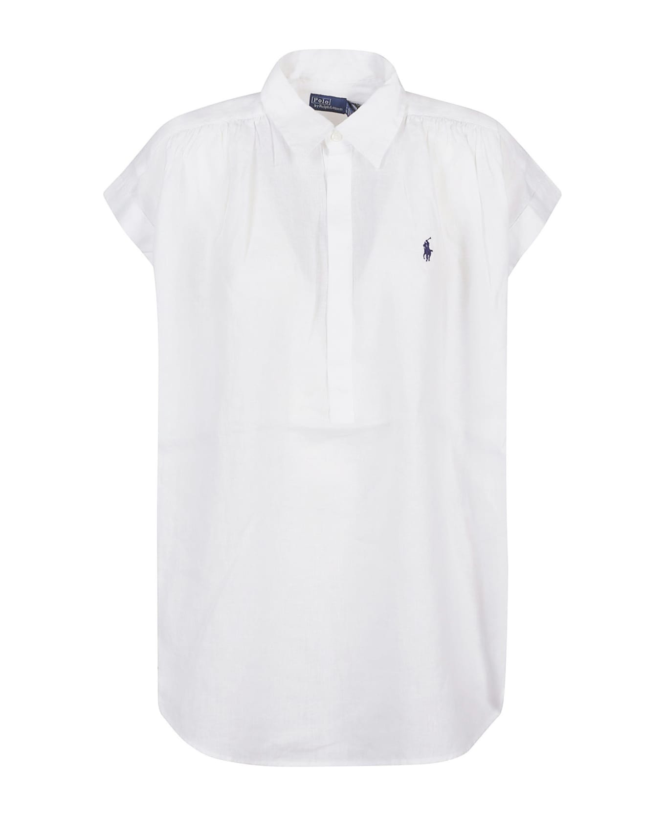 Ralph Lauren Short Sleeve Button Front Shirt - WHITE