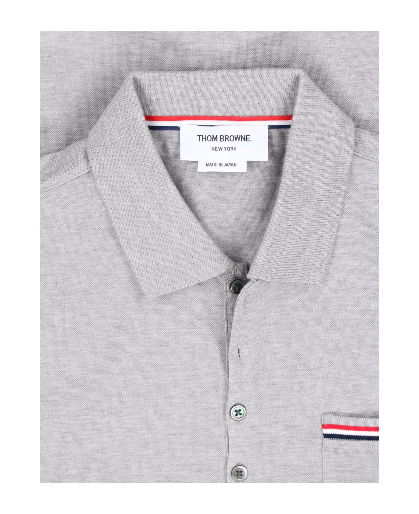 Thom Browne 'pique Pocket' Logo Polo Shirt - Gray