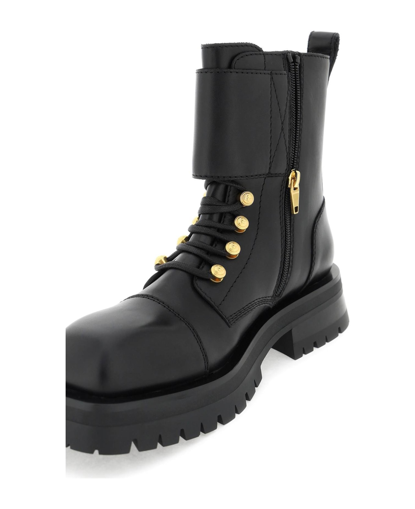 Balmain Leather Ranger Boots With Maxi Buttons - NOIR (Black)