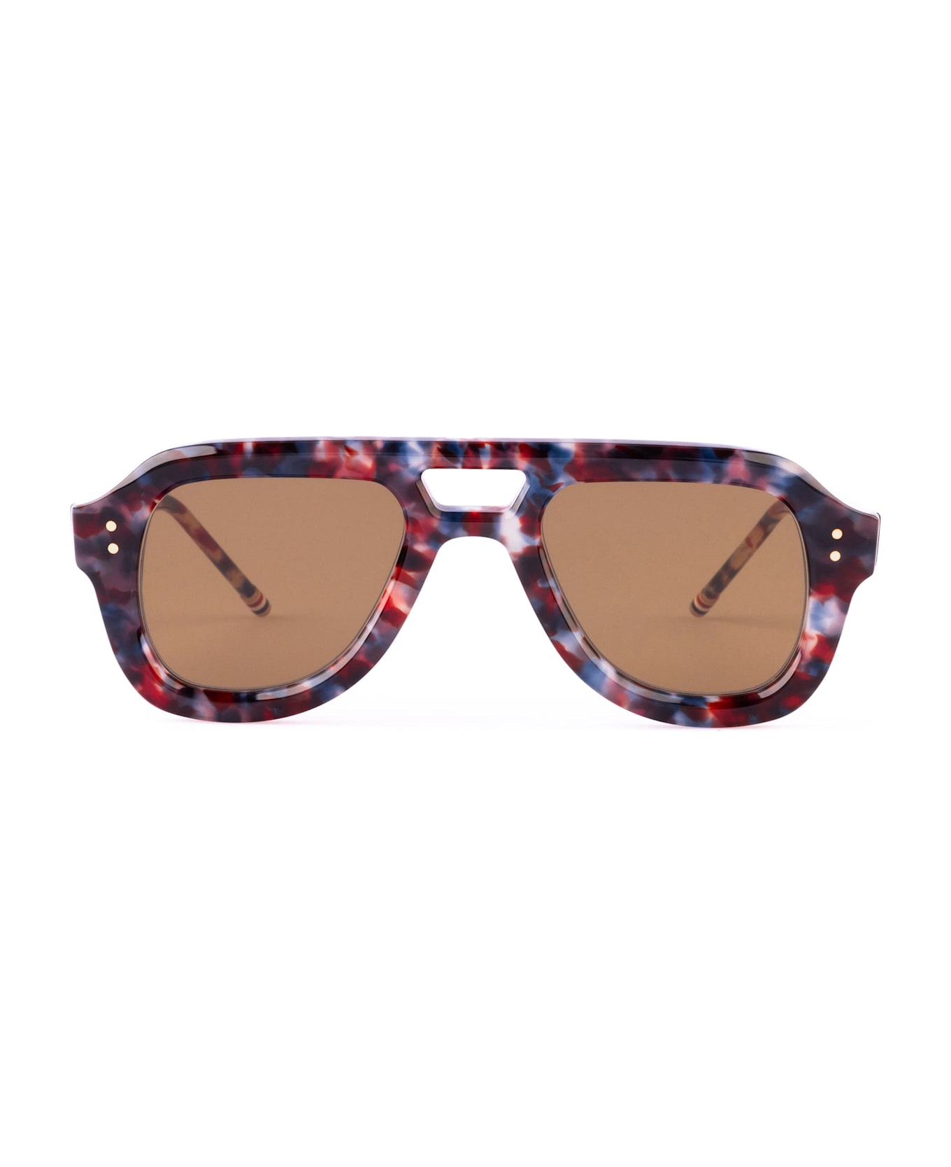 Thom Browne Rectangular Aviator Sunglasses - Rwb Tortoise Sunglasses - blue/red havana