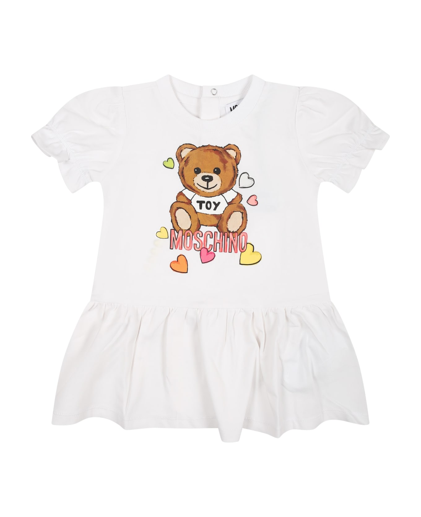 Moschino White Dress For Baby Girl With Teddy Bear Print - White