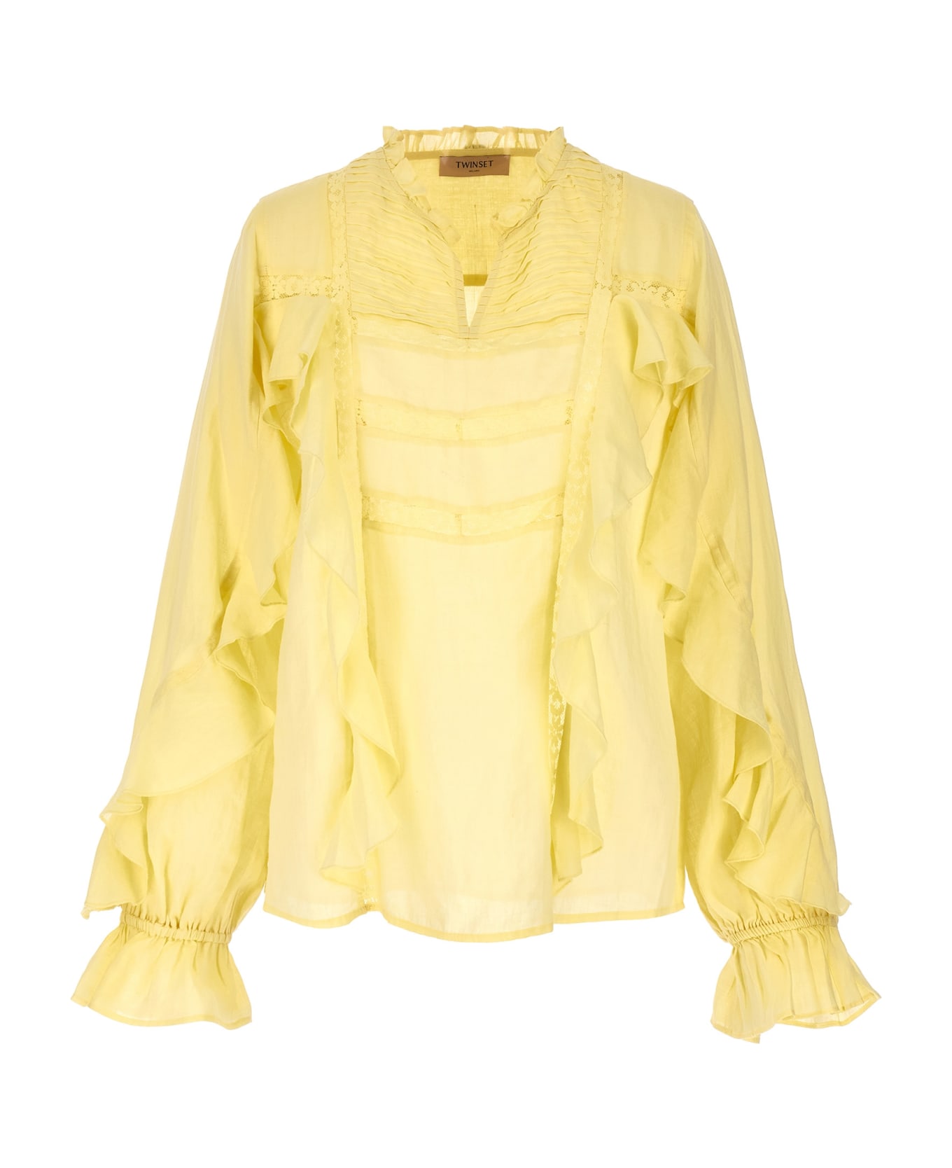 TwinSet Embroidery Ruffle Blouse - Yellow