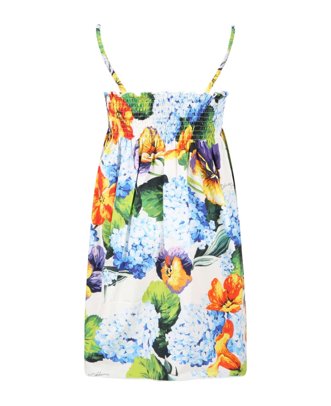Dolce & Gabbana White Dress For Girl With Hydrangeas - Multicolor