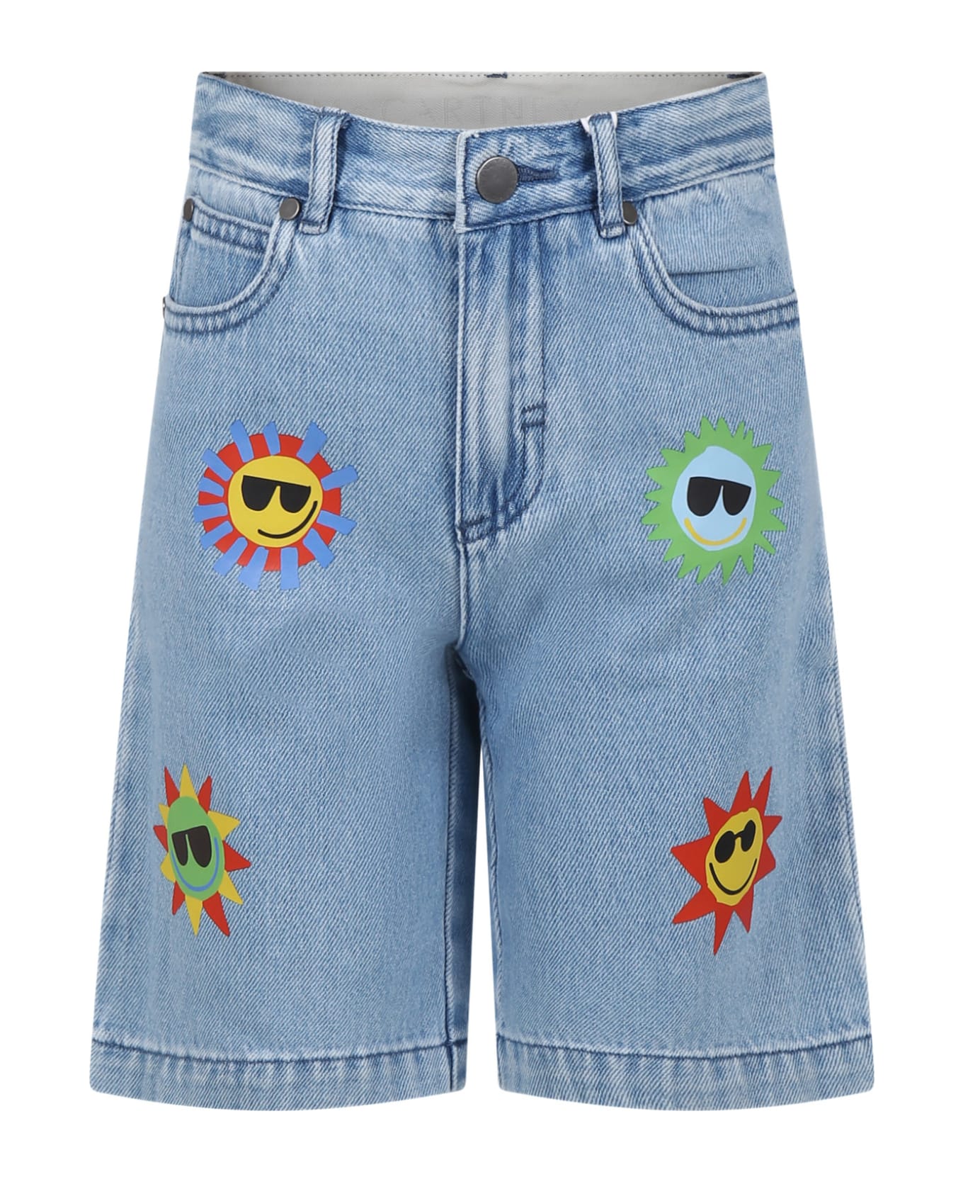 Stella McCartney Kids Denim Shorts For Boy With Multicolor Sun - Denim ボトムス