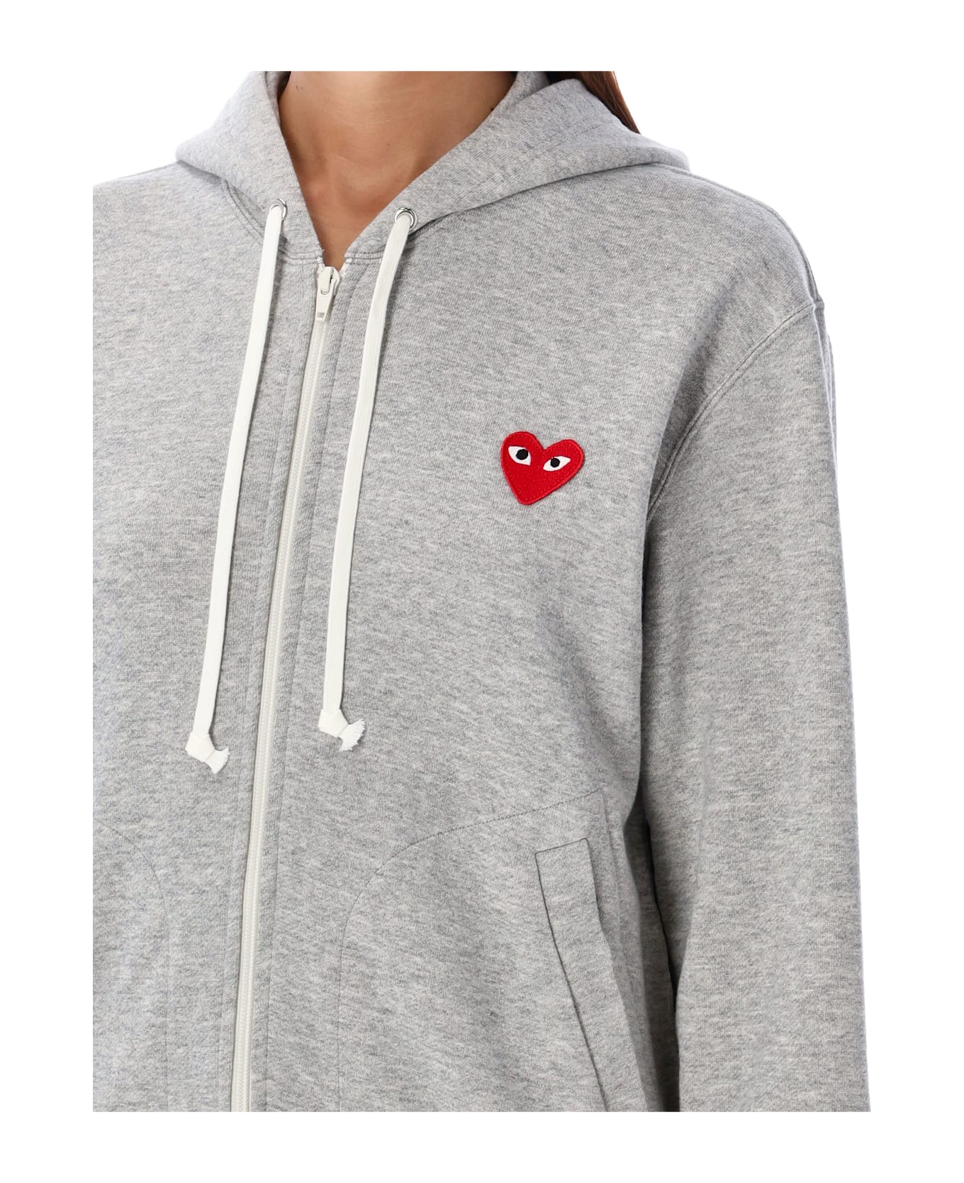 Comme des Garçons Play Red Heart Zipped Hoodie - GREY