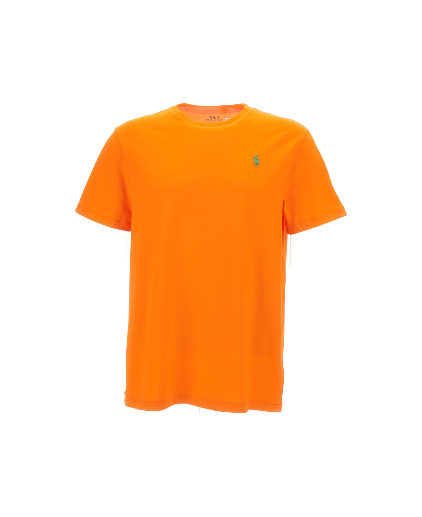Polo Ralph Lauren Orange Crewneck T-shirt With Pony Embroidery In Cotton Man - Orange シャツ