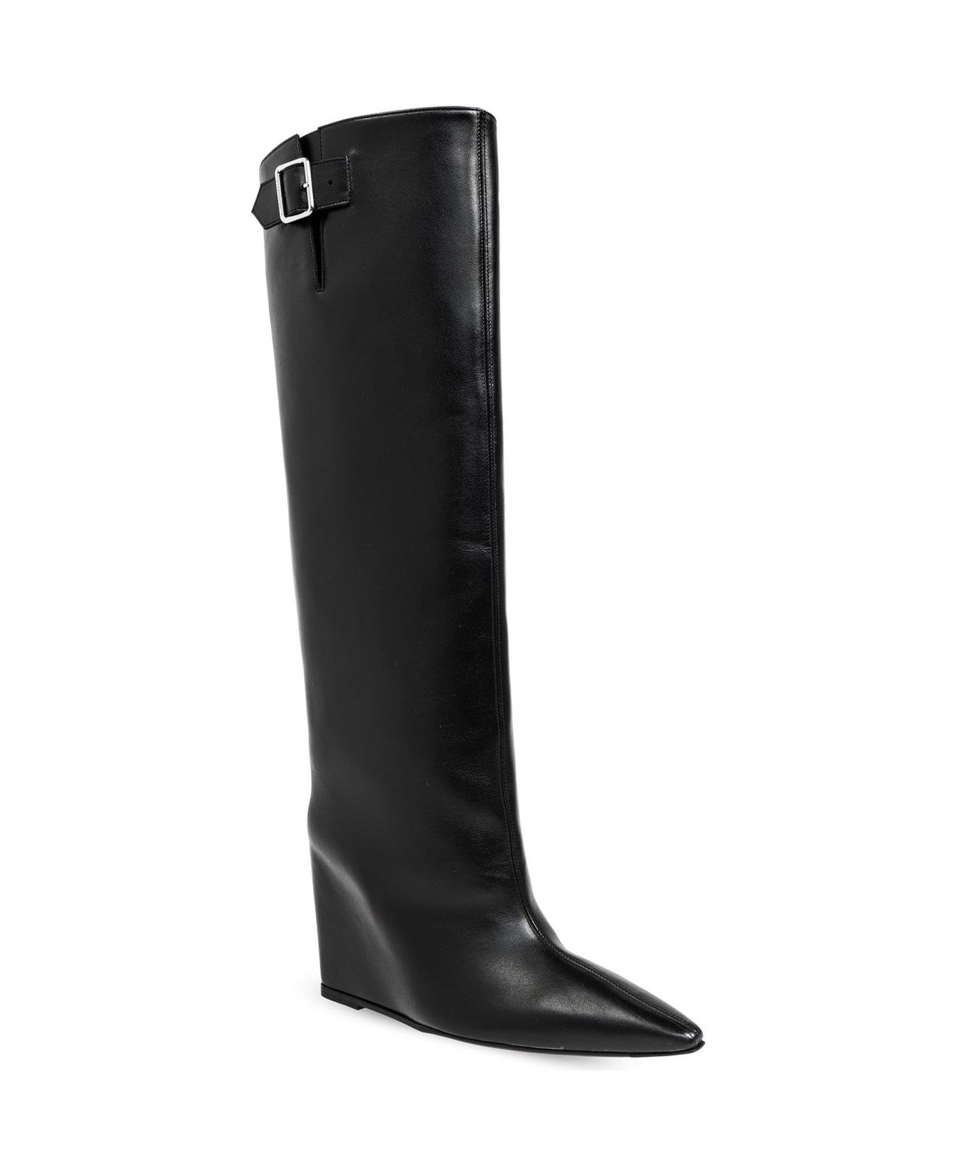 Courrèges Astro Pointed-toe Buckle-detailed Boots - BLACK