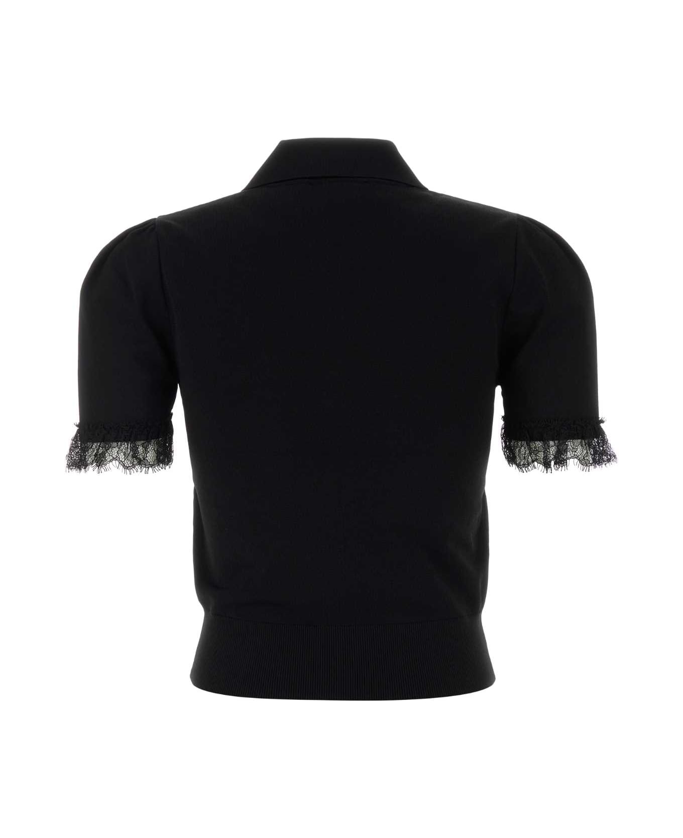 Alexander McQueen Black Viscose Blend Polo Shirt - BLACK