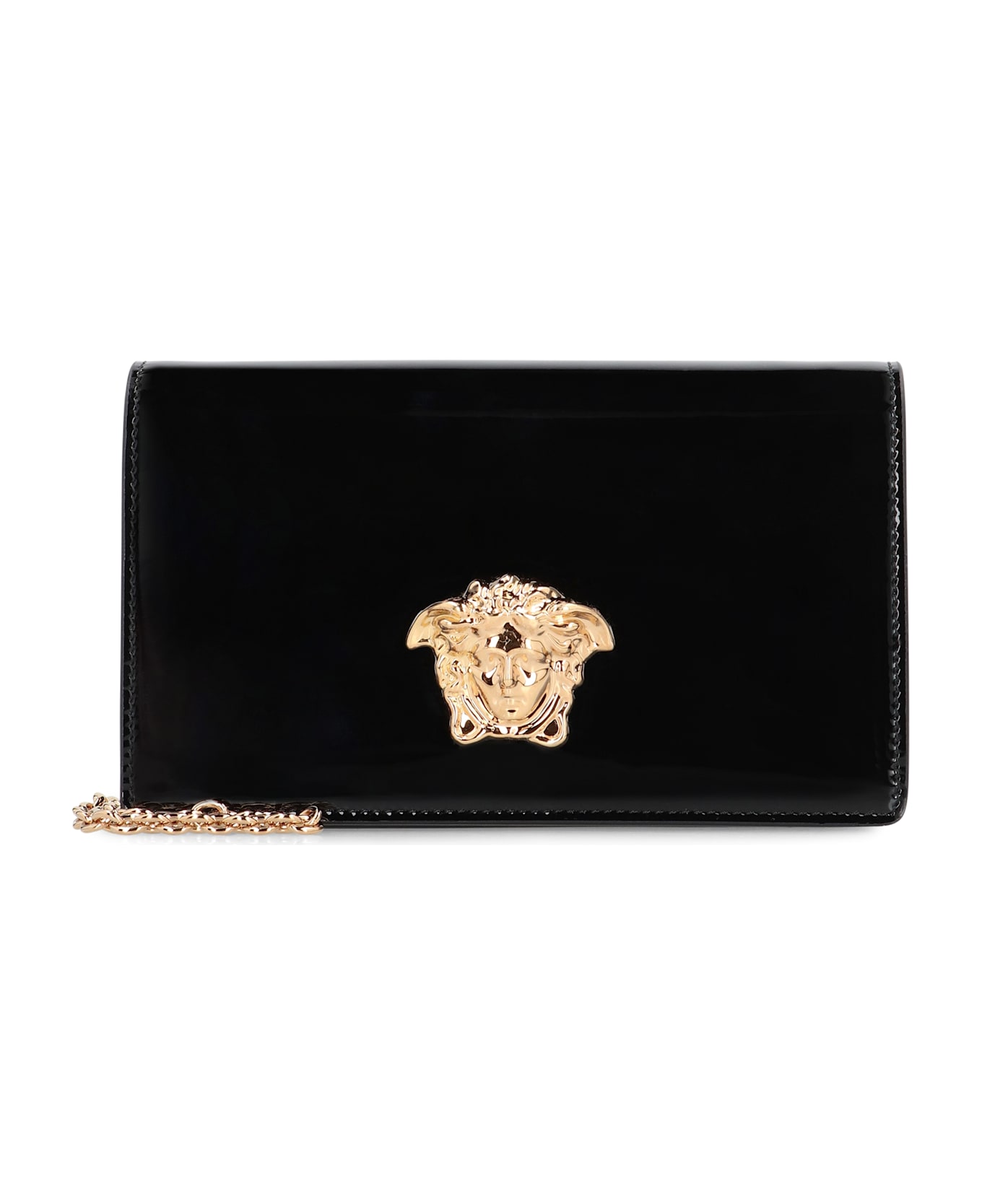 Versace Patent Leather Wallet On Chain - black