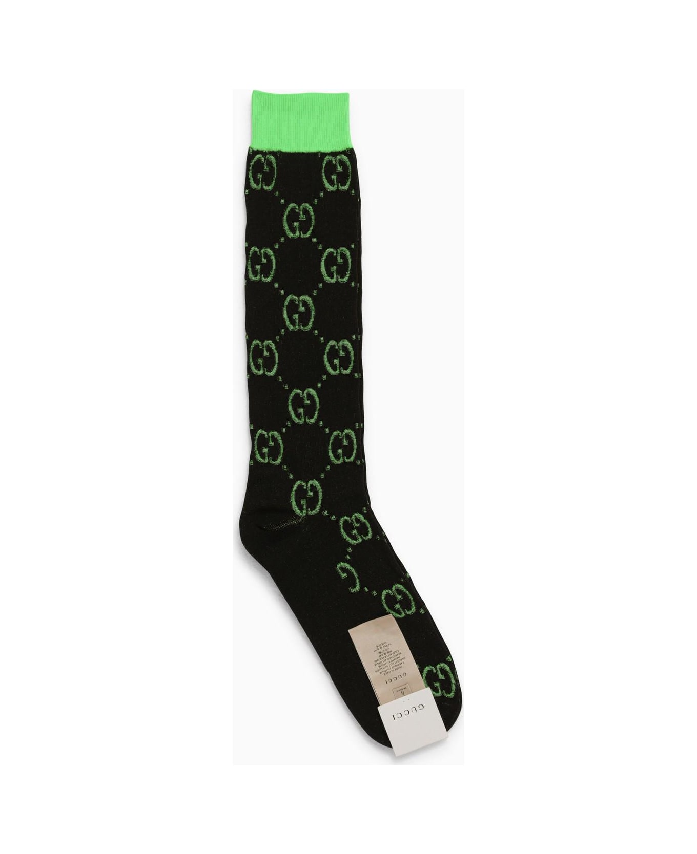 Gucci Black And Green Socks With Gg Motif - Green