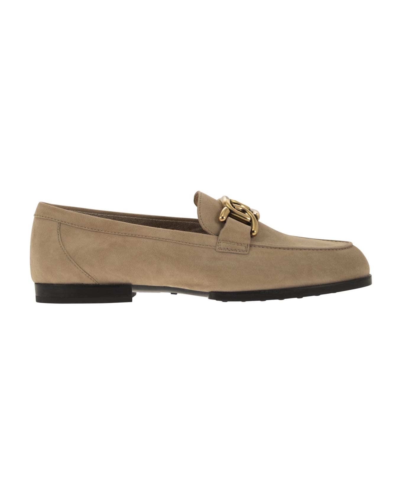Tod's Moccasin In Nubuck With Metal Chain - Beige