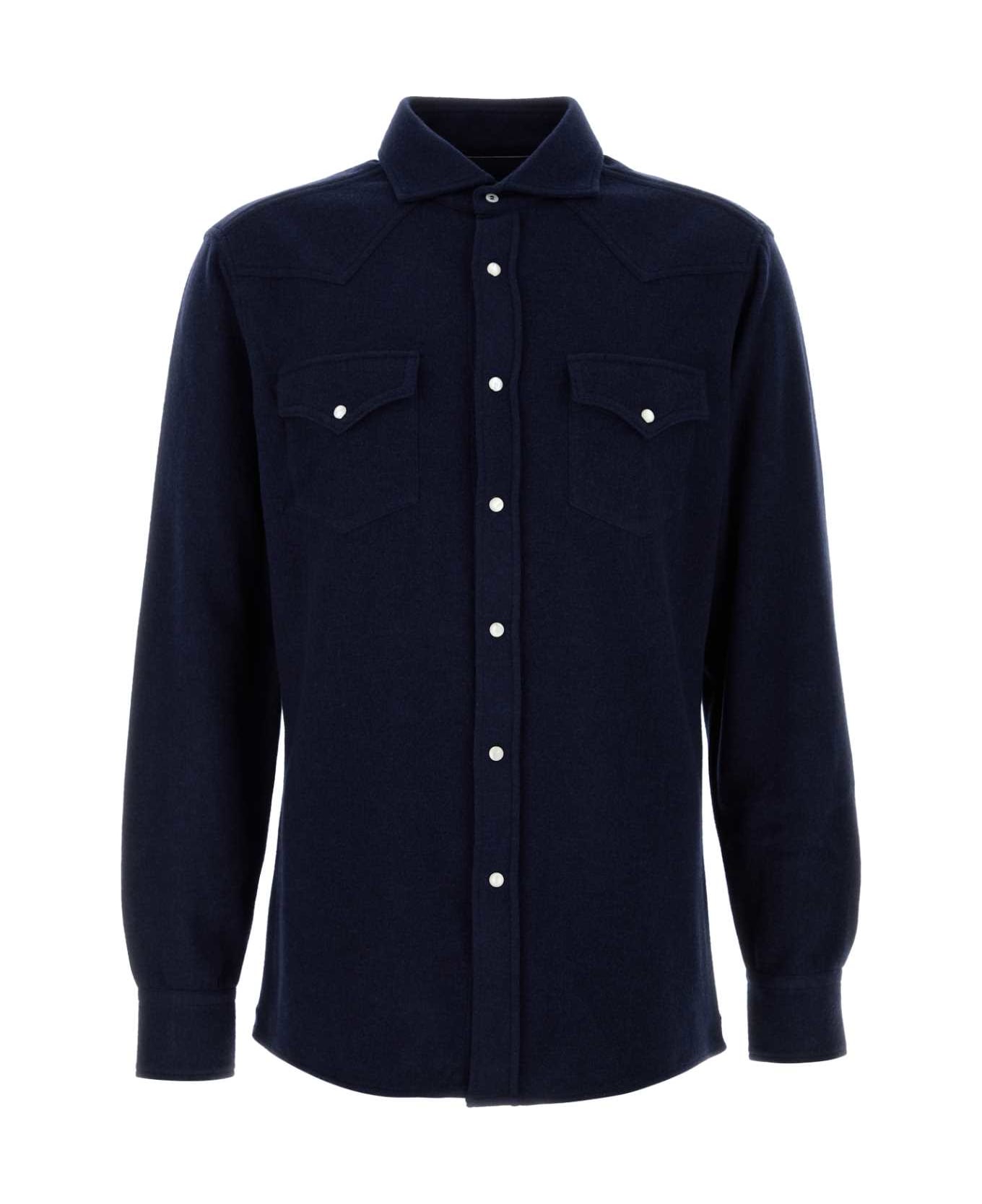 Brunello Cucinelli Navy Blue Flannel Shirt - C8241