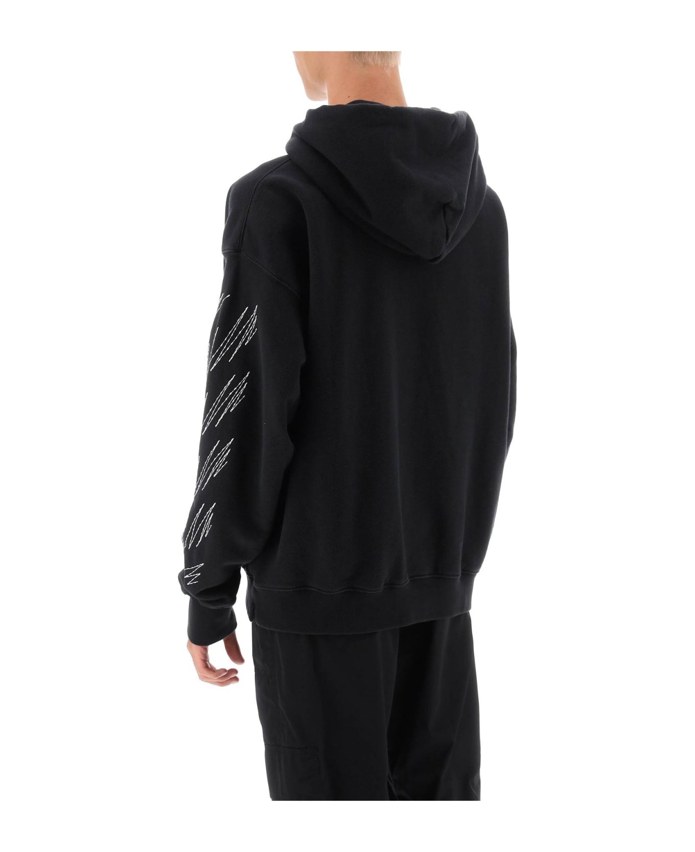 Off-White Hoodie With Contrasting Topstitching - BLACK WHITE (Black)