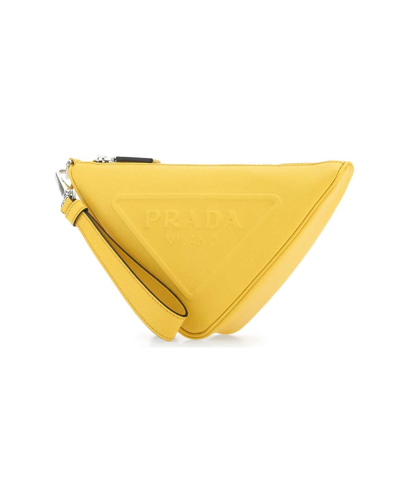 Prada Yellow Leather Triangle Clutch - F0377