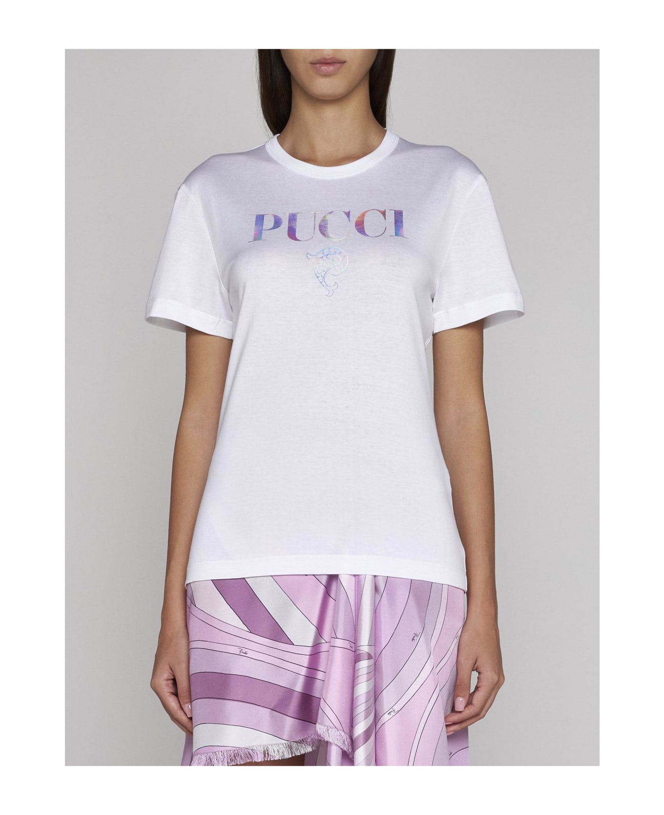 Pucci Logo Cotton T-shirt - BIANCO Tシャツ