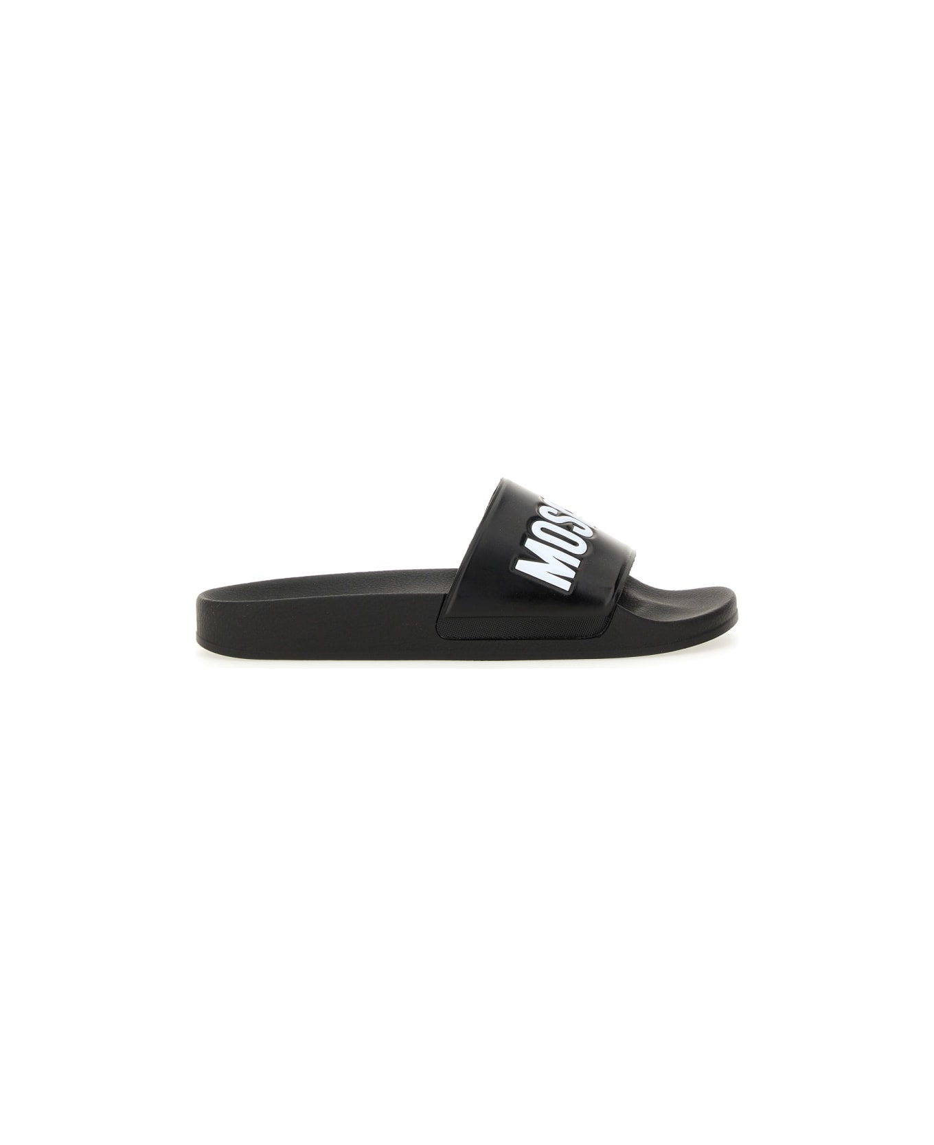 Moschino Slip-on Slipper With Logo - BLACK