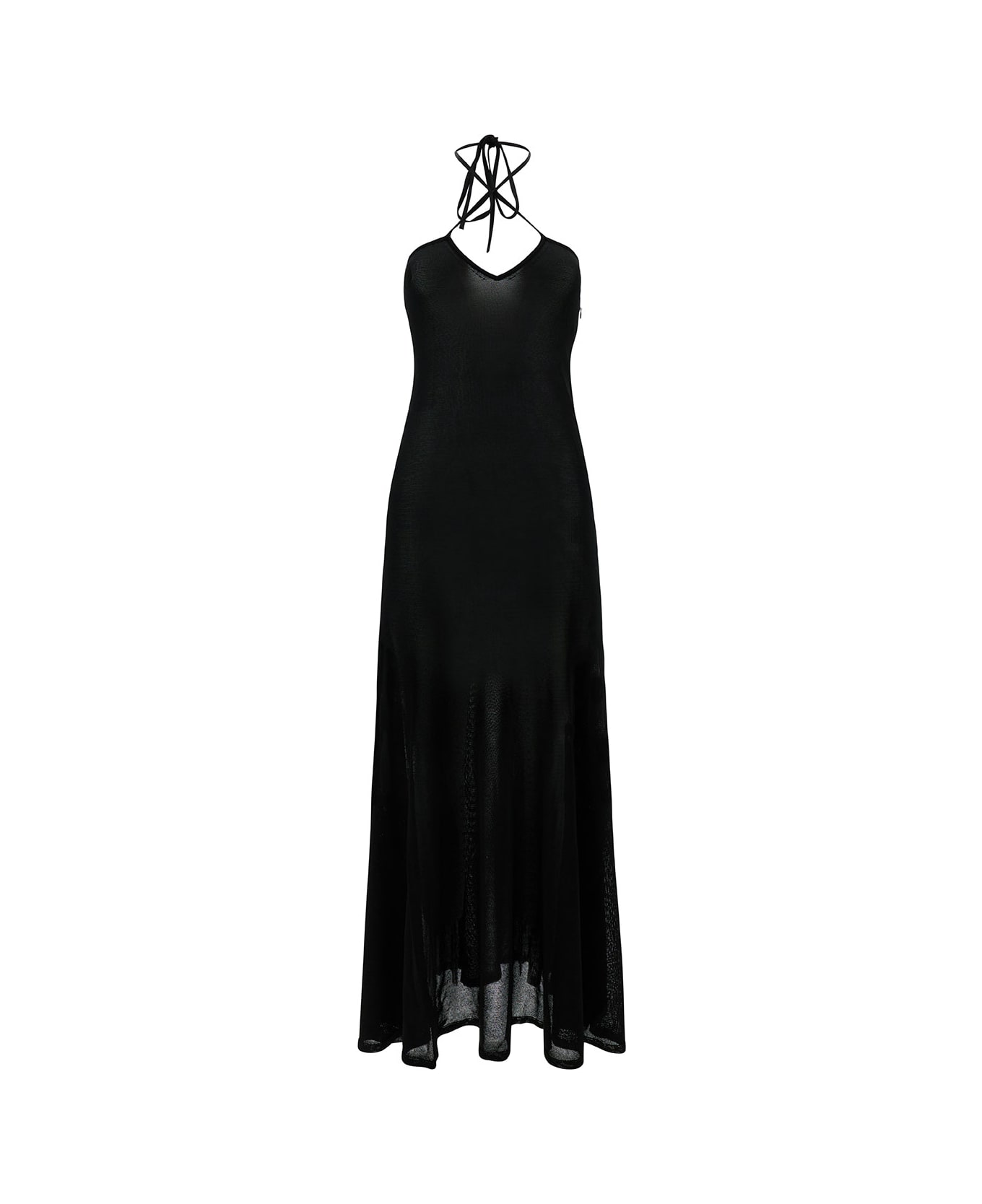 Tom Ford Maxi Black Dress With Halterneck In Fine Knit Woman - Black