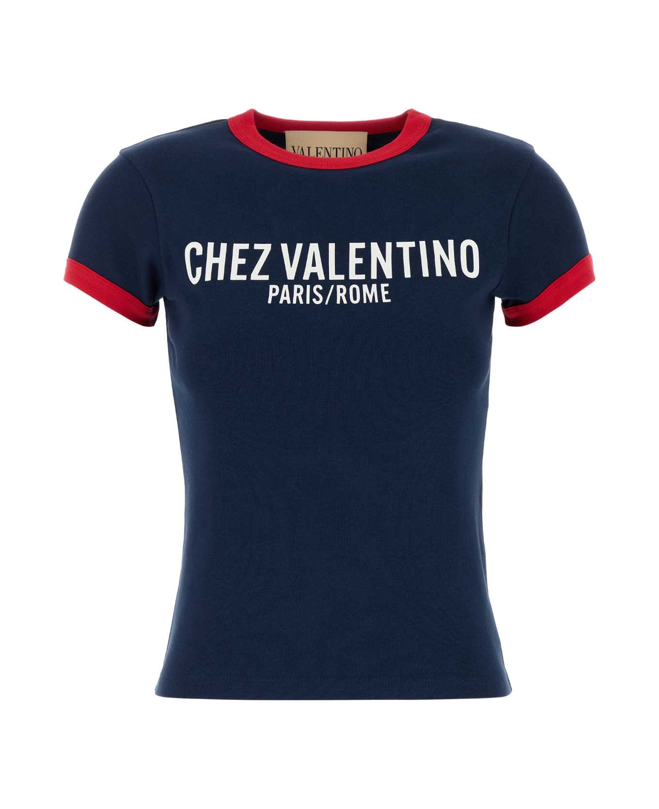 Valentino Garavani Navy Blue Cotton T-shirt - INDACOPARISAVORIO