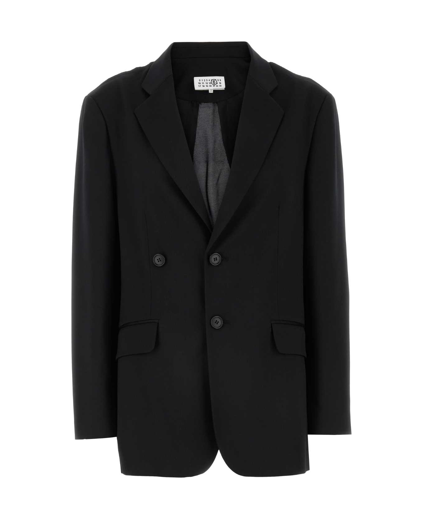 MM6 Maison Margiela Black Stretch Polyester Blend Blazer - Black