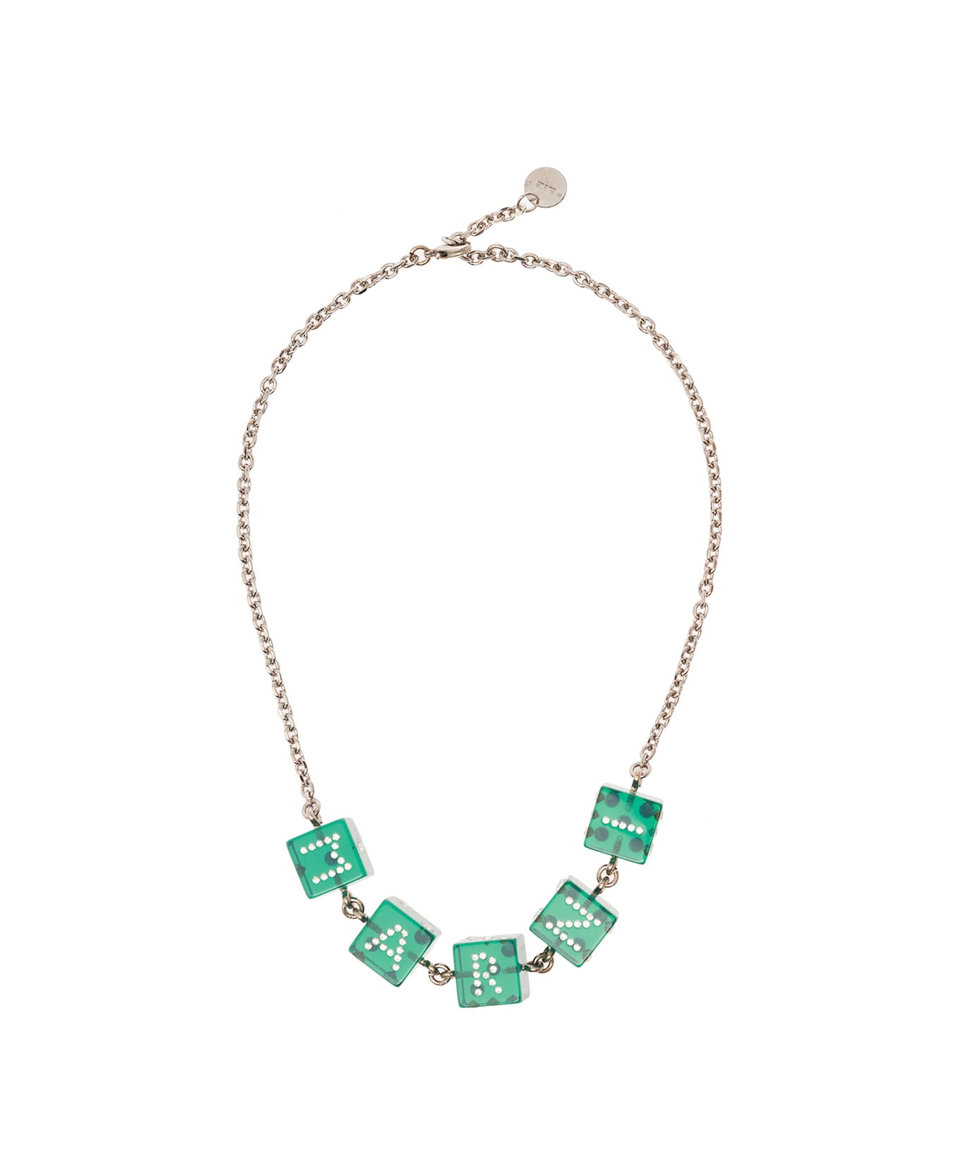 Marni Chain Necklace With Branded Dice-shaped Charms In Green Transparent Resin Woman - Argento/verde