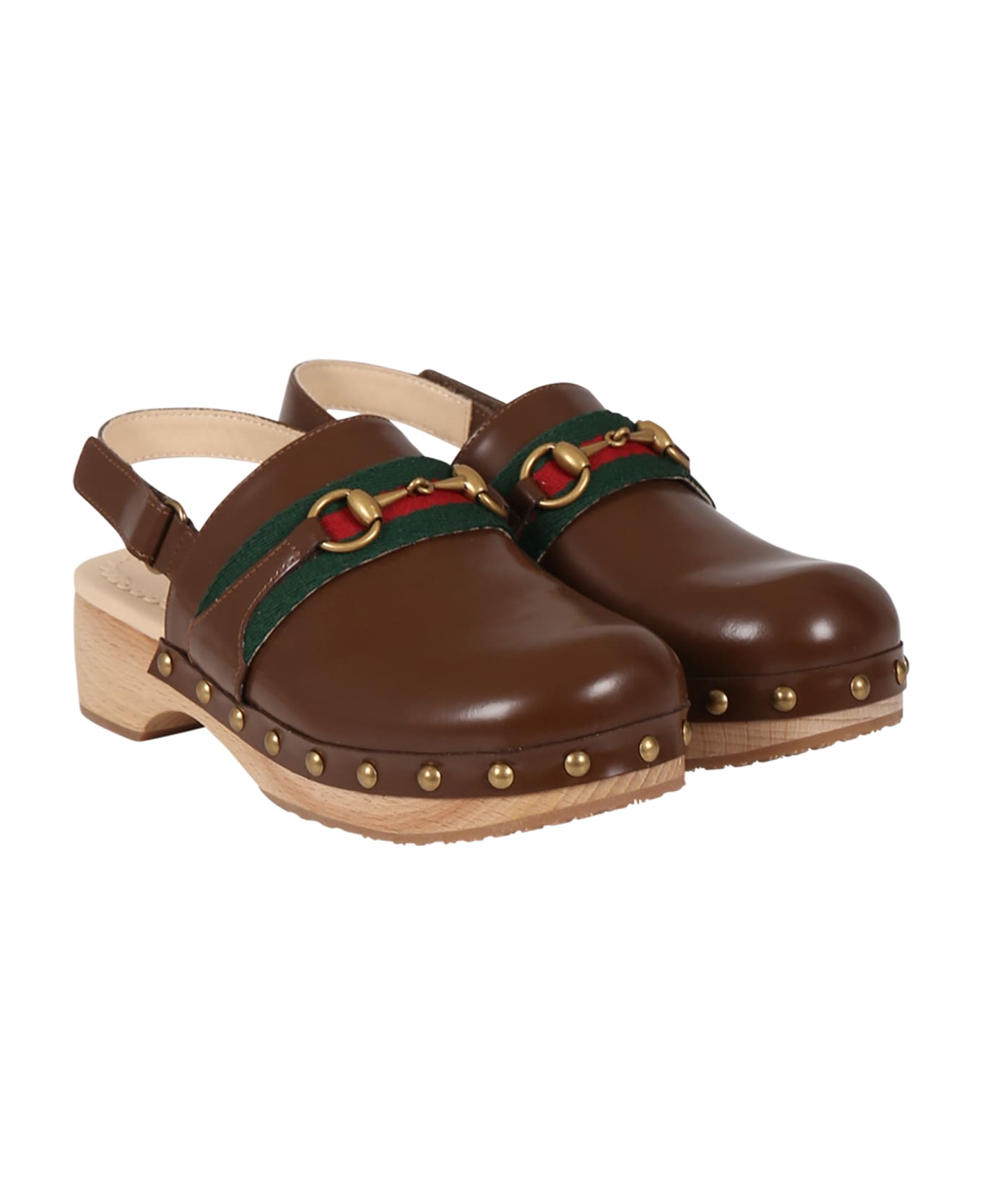 Gucci Bown Sabot For Girl With Iconic Horsebit - Brown